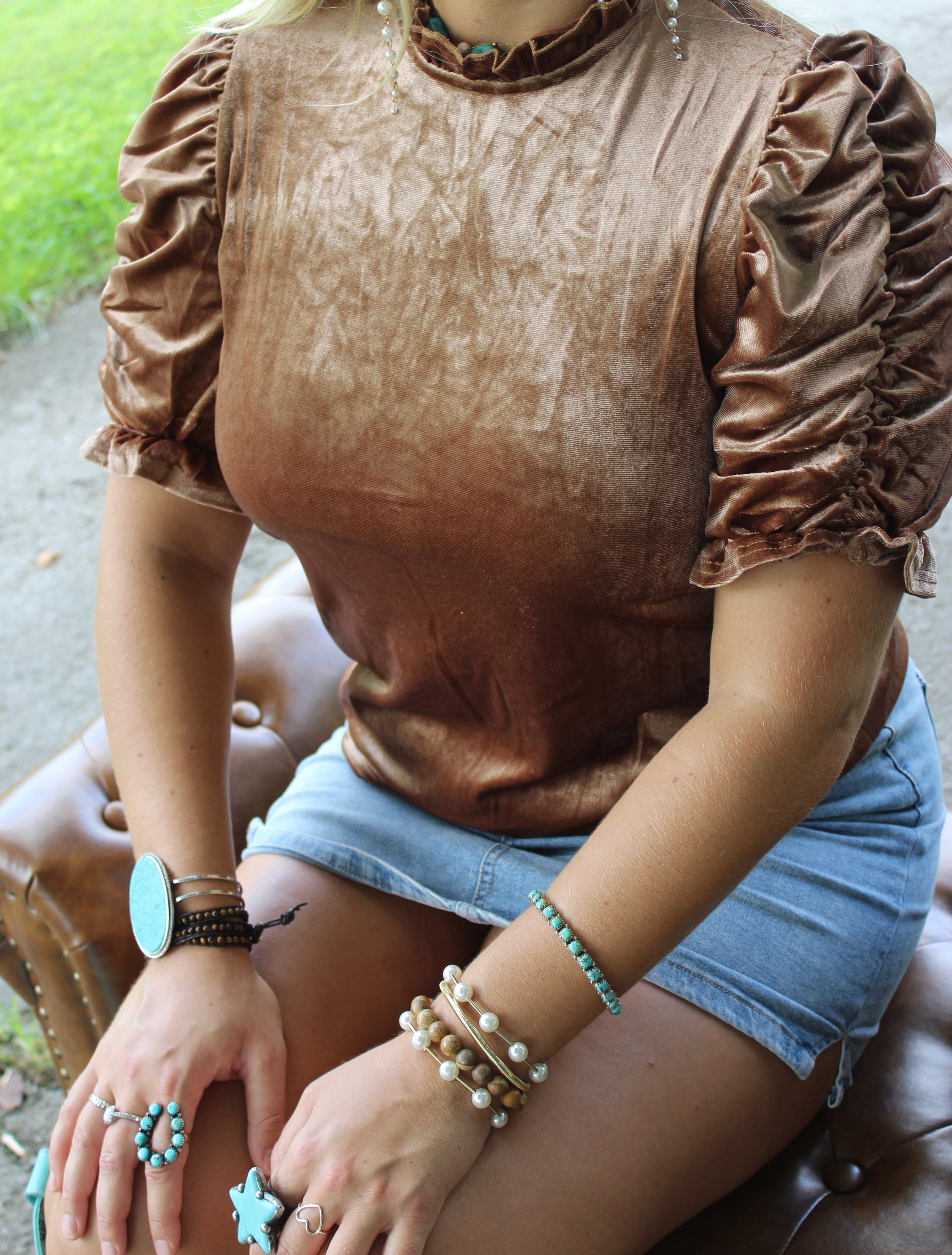 Chocolate Velvet Ruched Top