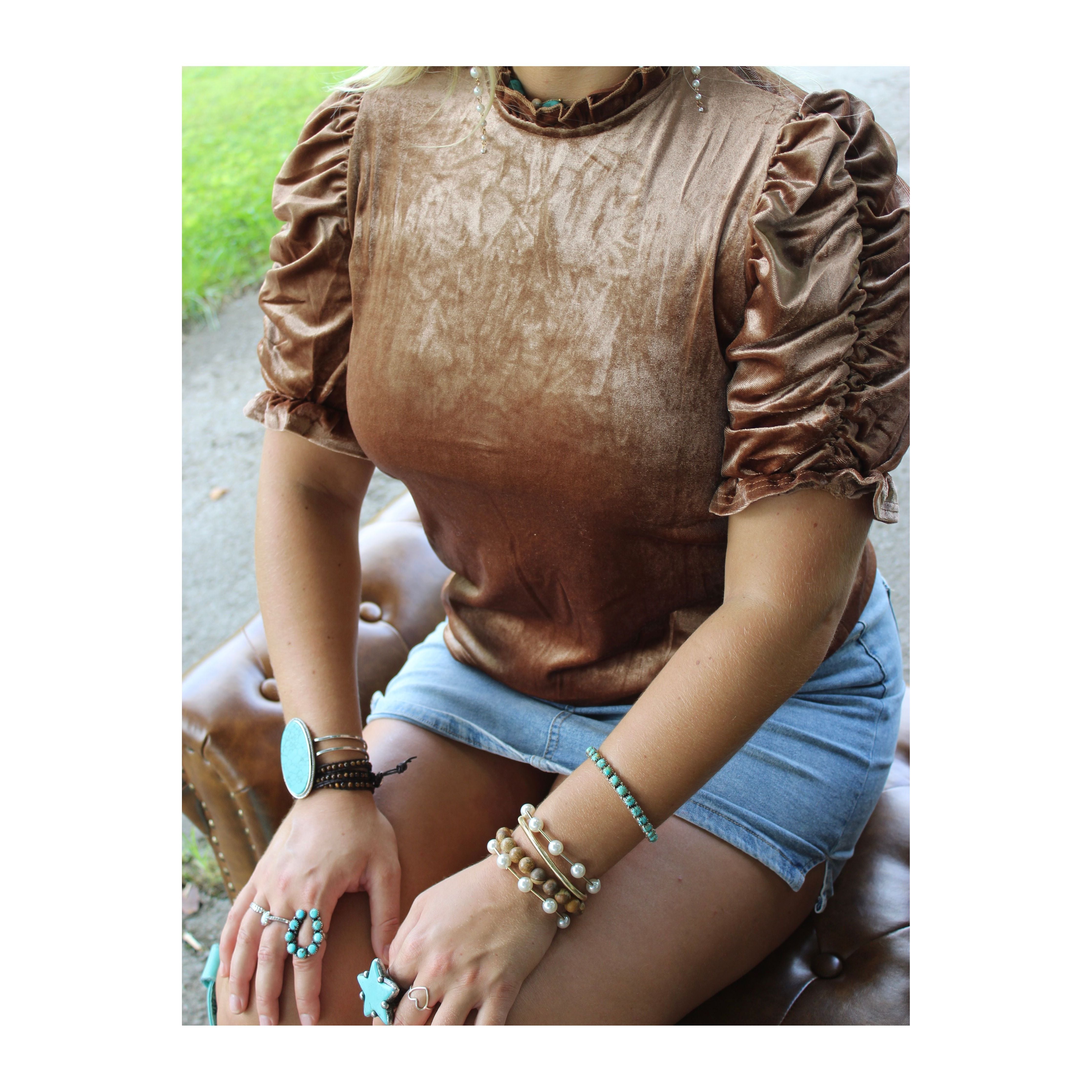 Chocolate Velvet Ruched Top