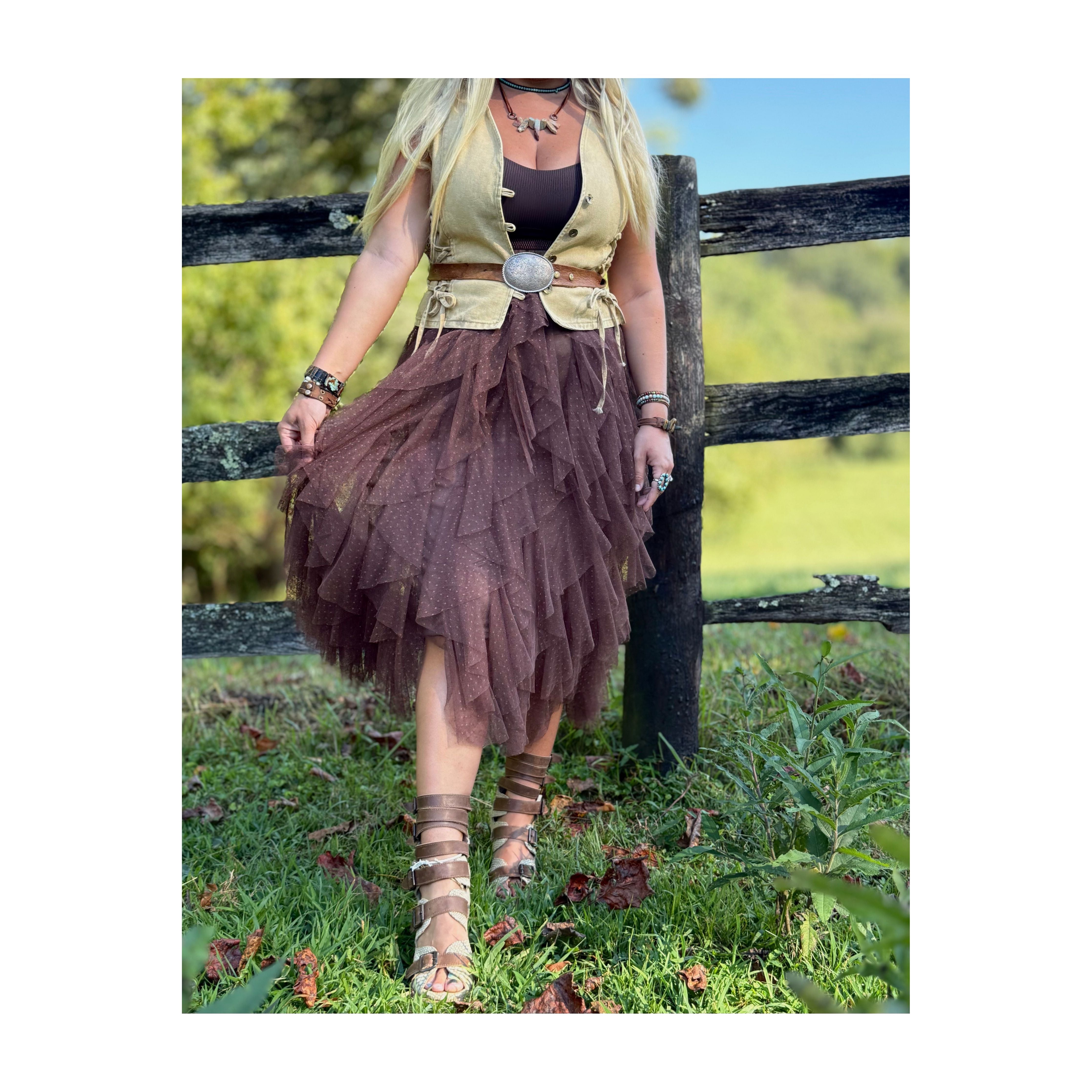 The Willow Mocha Tiered Skirt