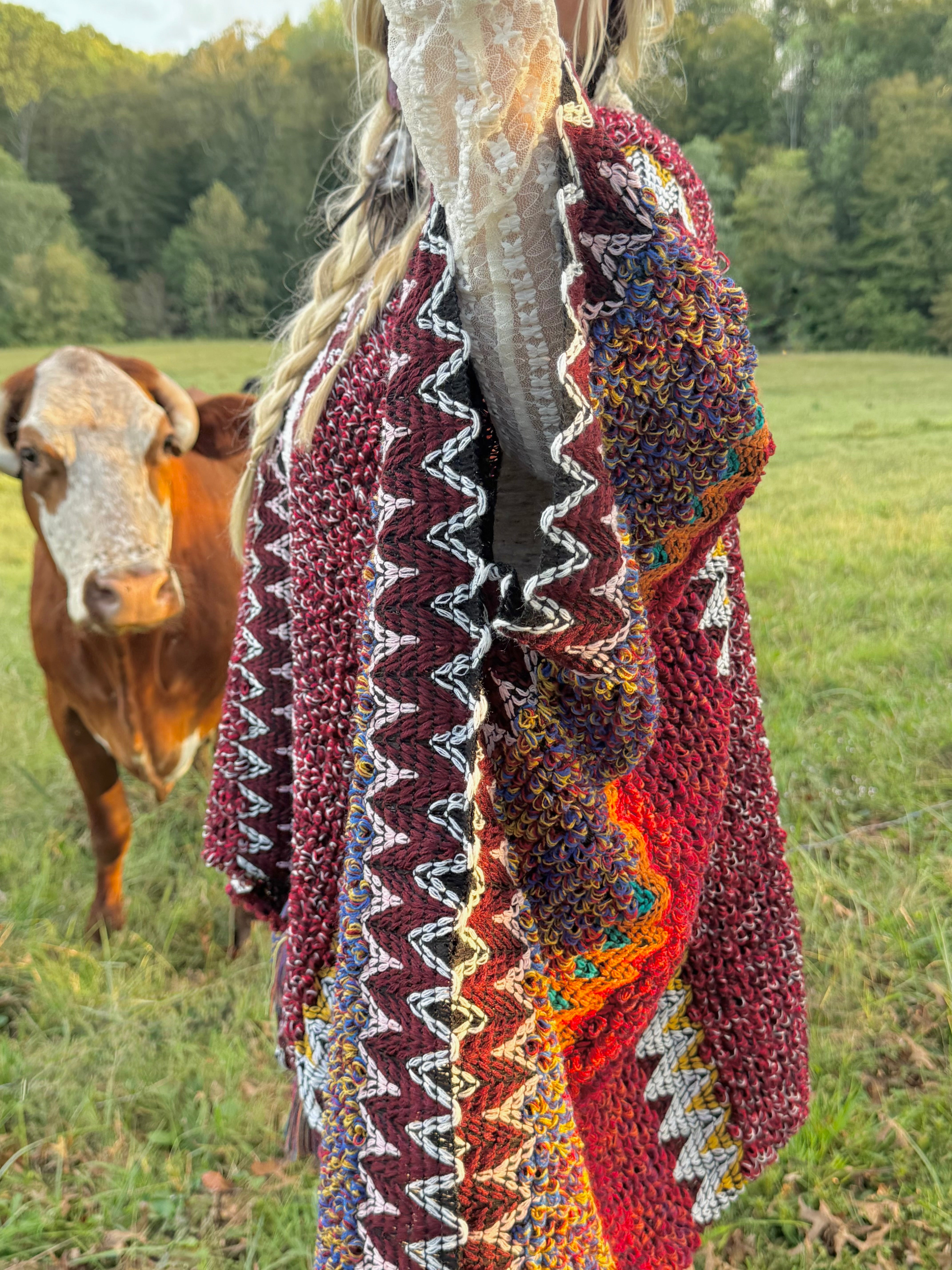 Boheme Soul Crochet Kimono in Red