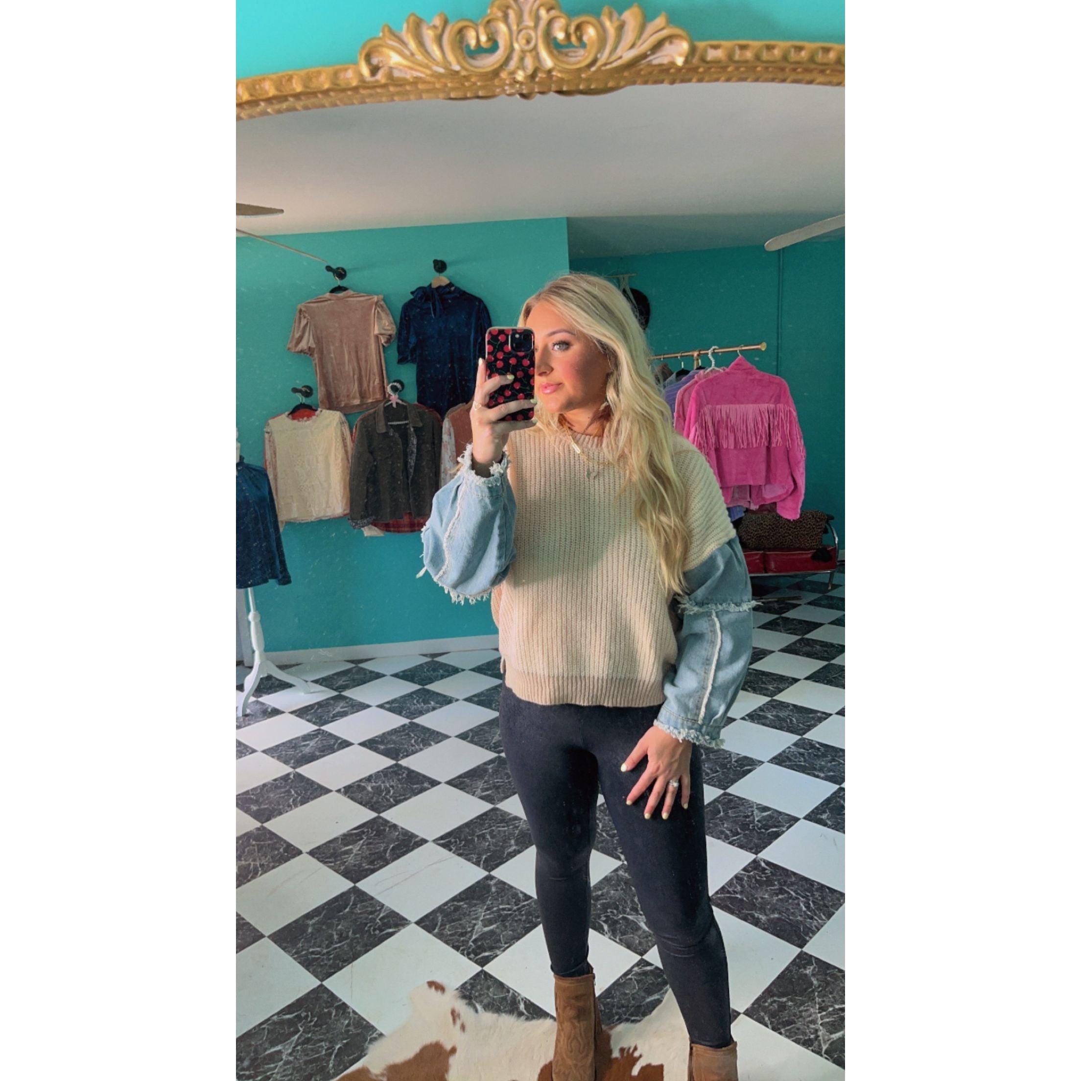 Denim Sleeve Sweater