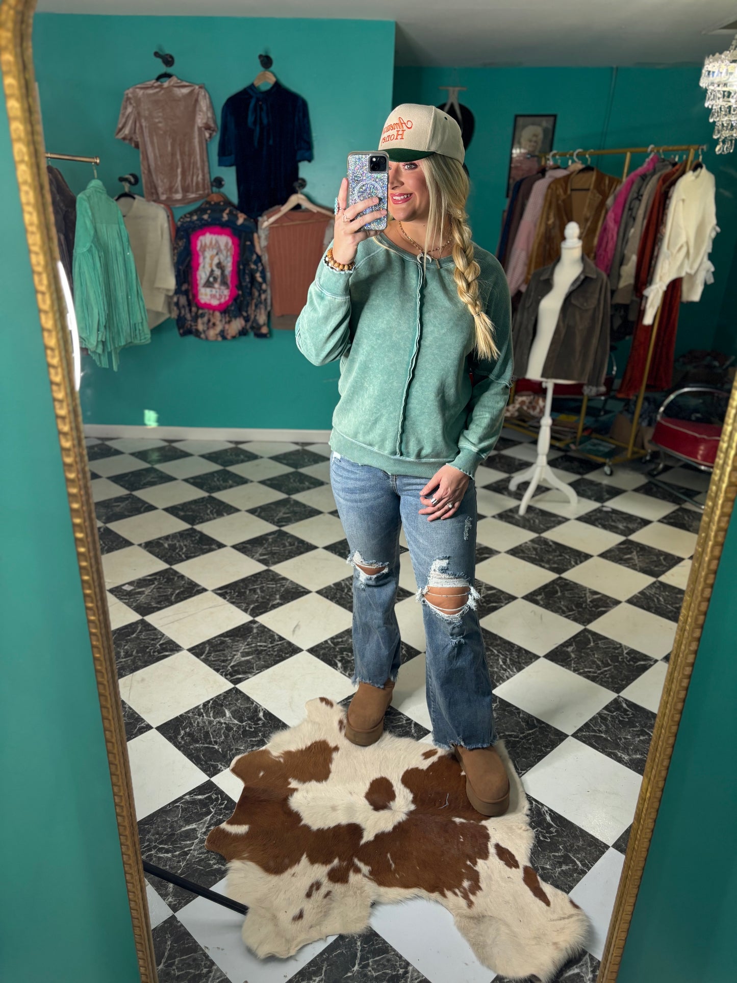 Seafoam Green Ruched Sweater