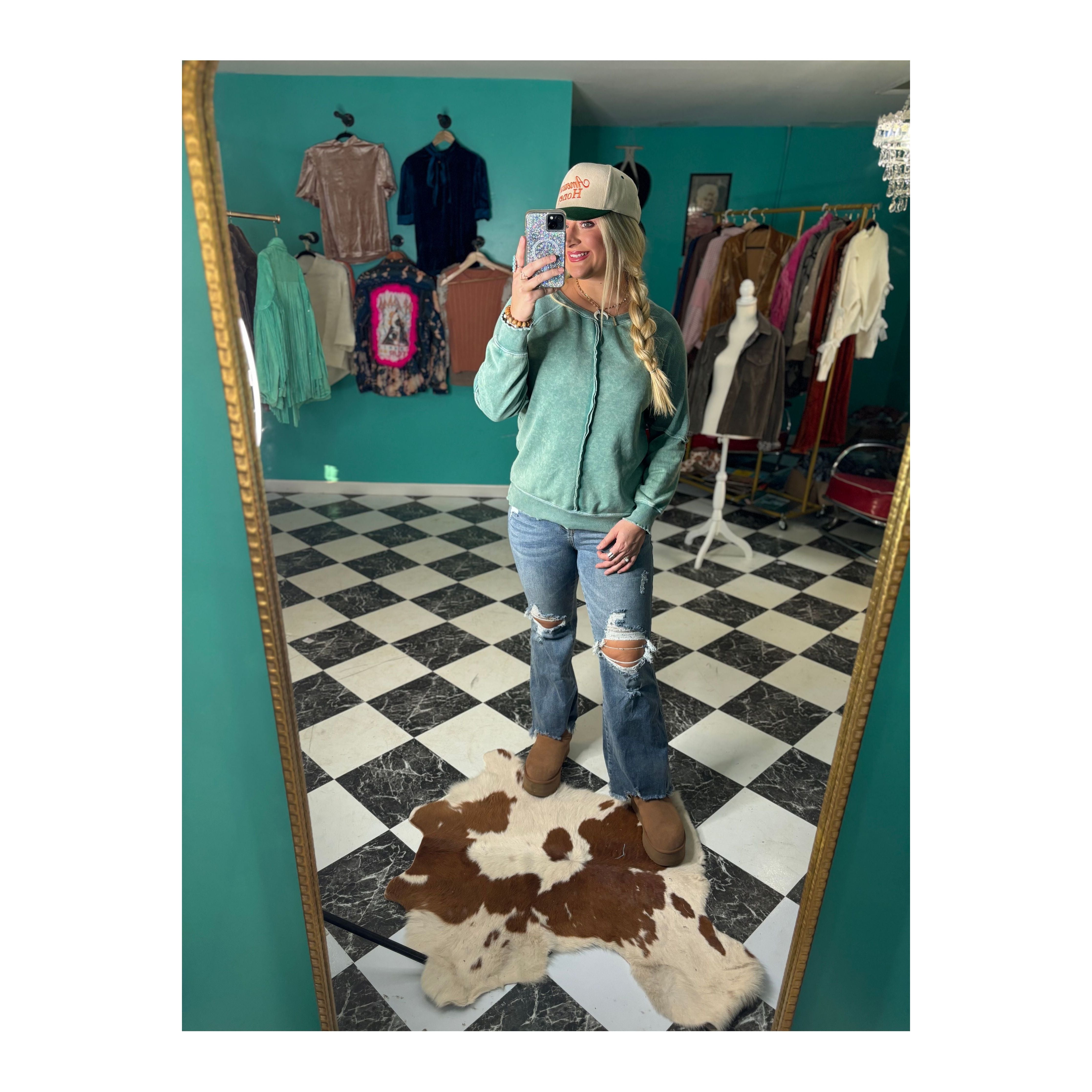 Seafoam Green Ruched Sweater