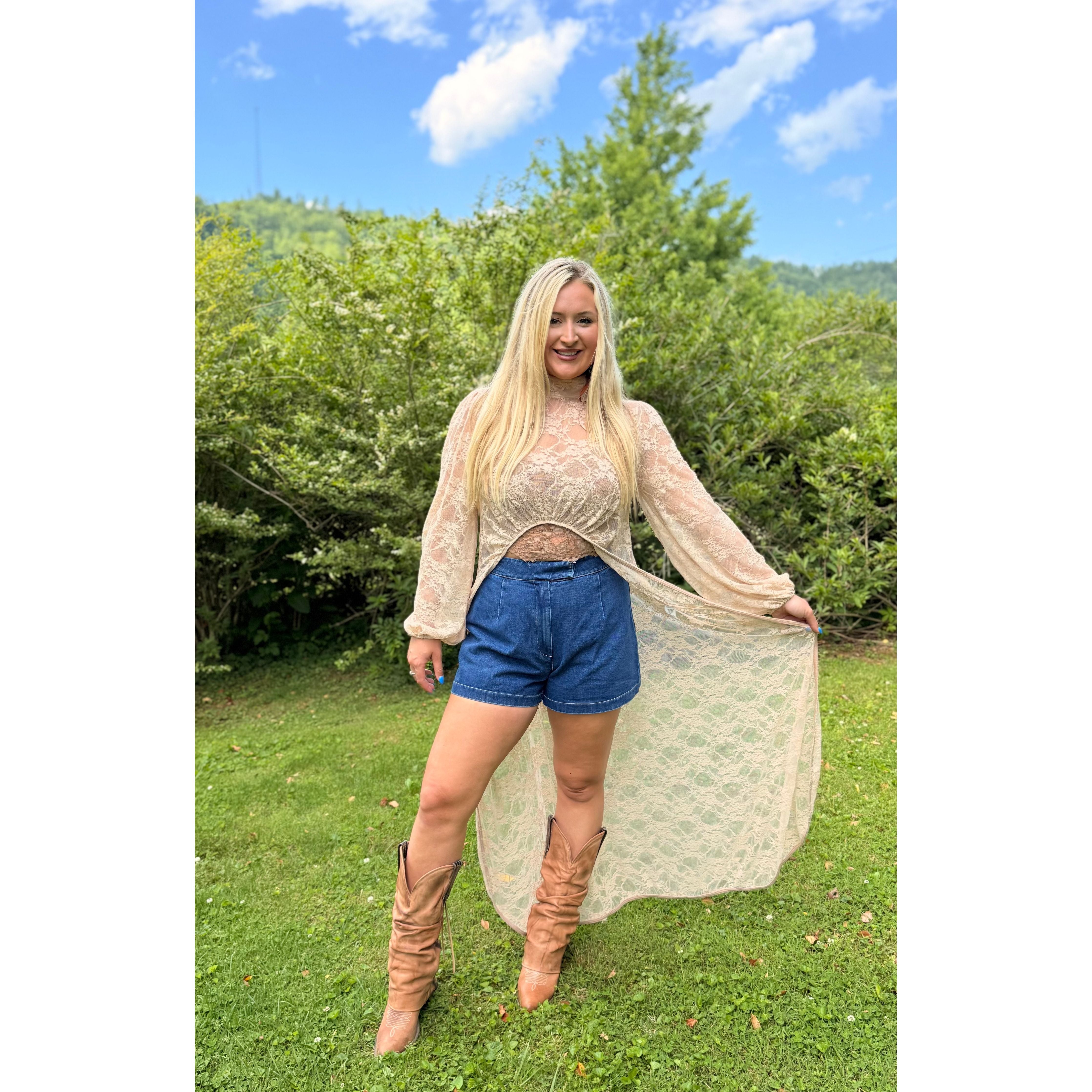 High Low Lace Top In Beige