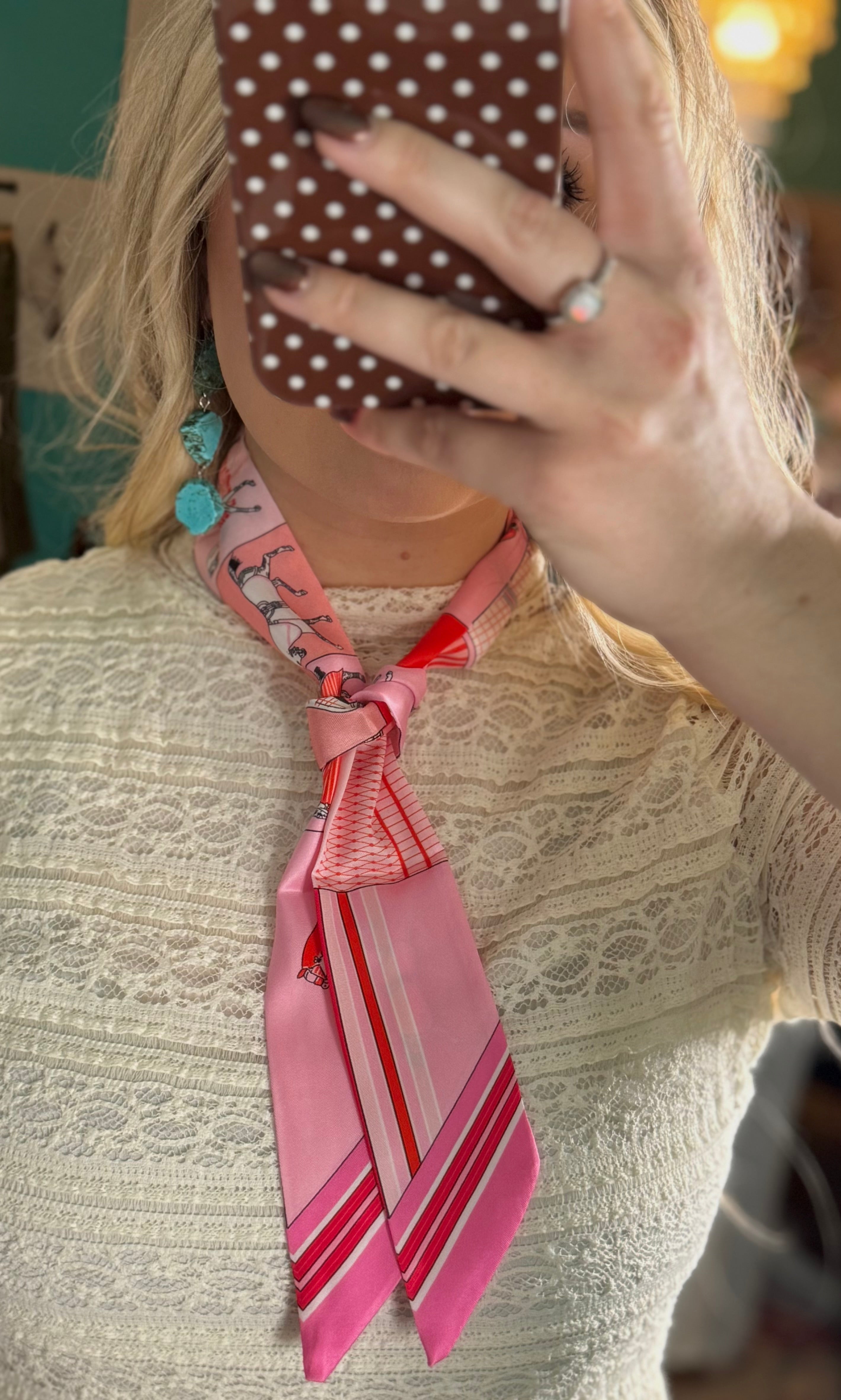 Pink Horse Print Satin Scarf