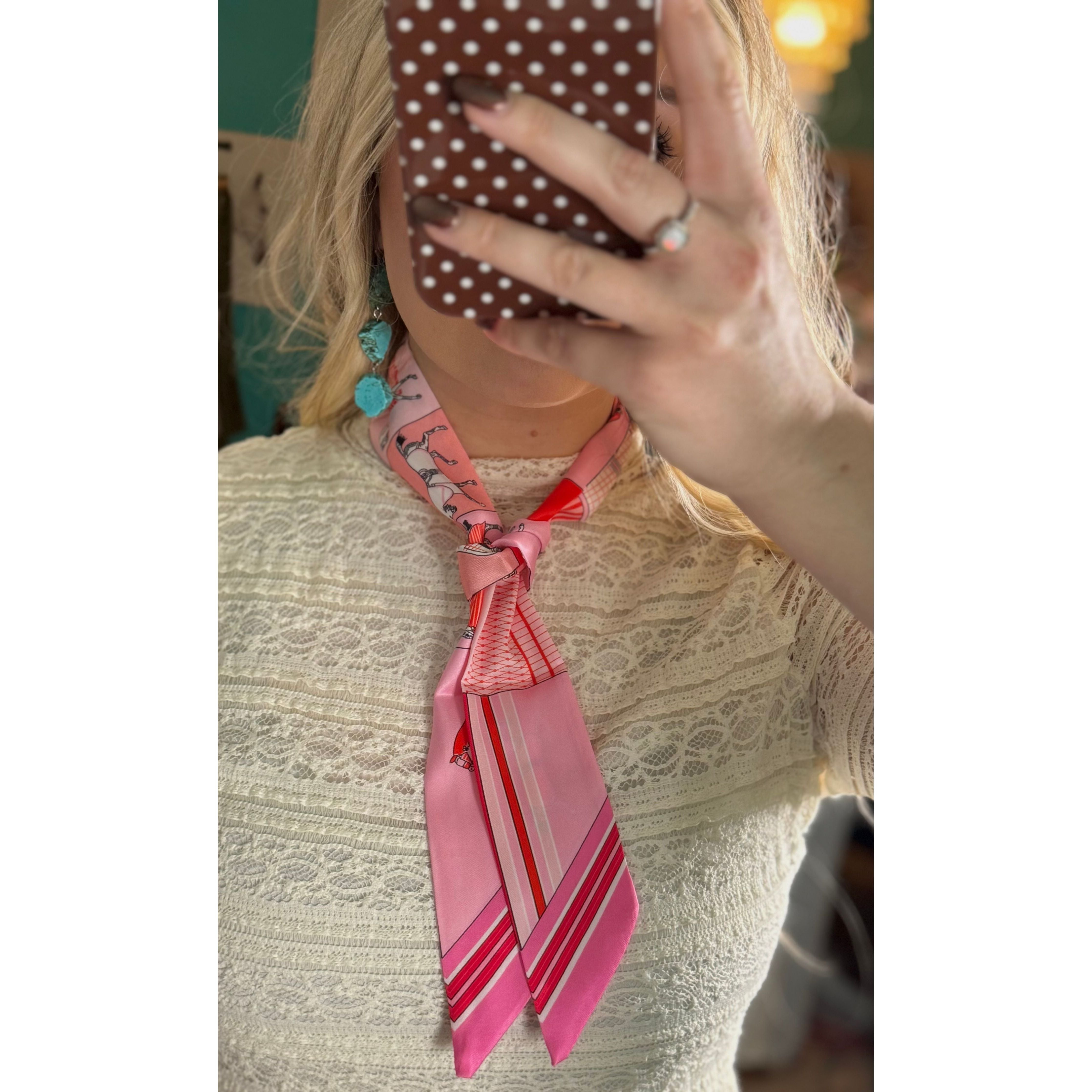 Pink Horse Print Satin Scarf