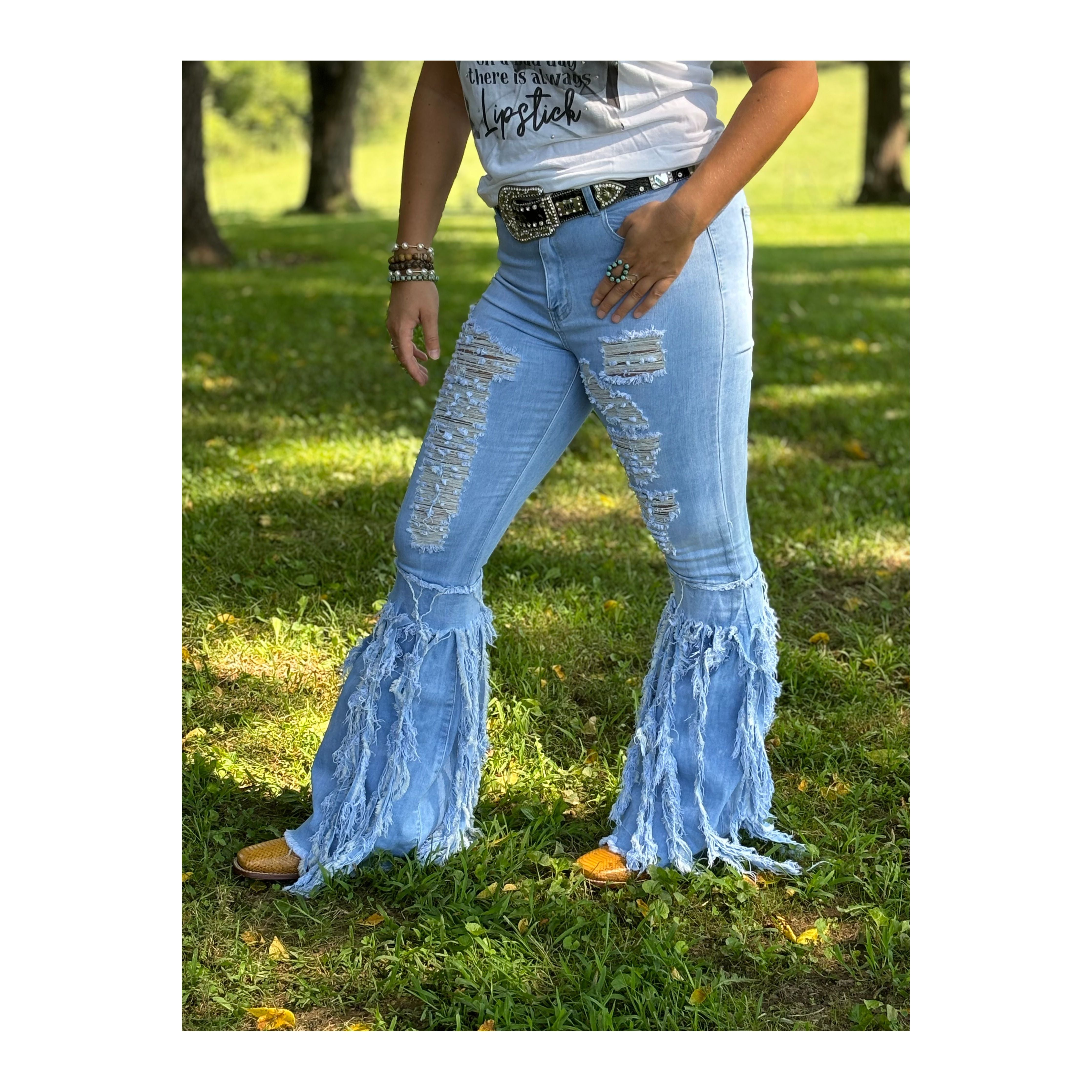 High Waisted Fringe Bell Bottoms