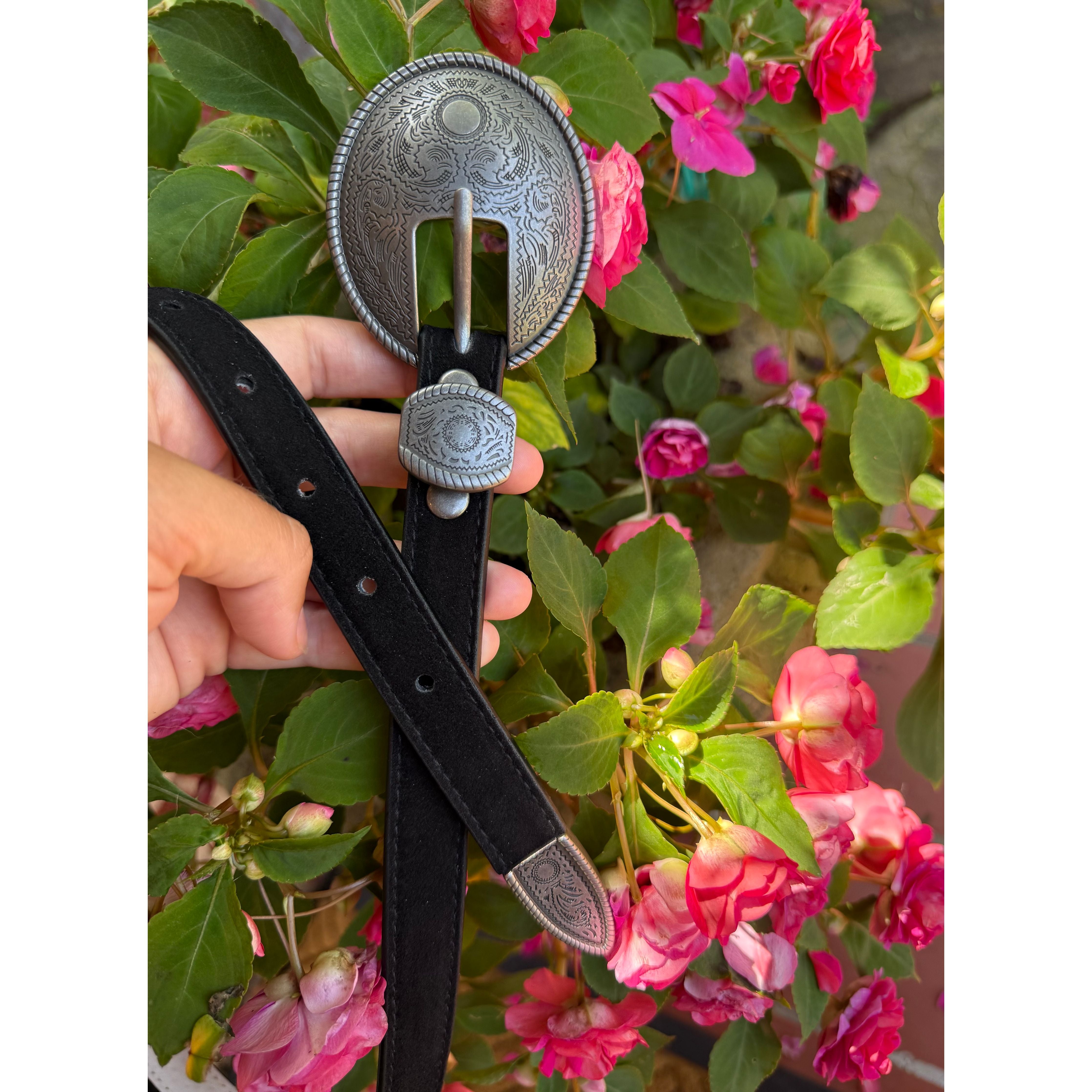 Black Suede Western Buckle Belt
