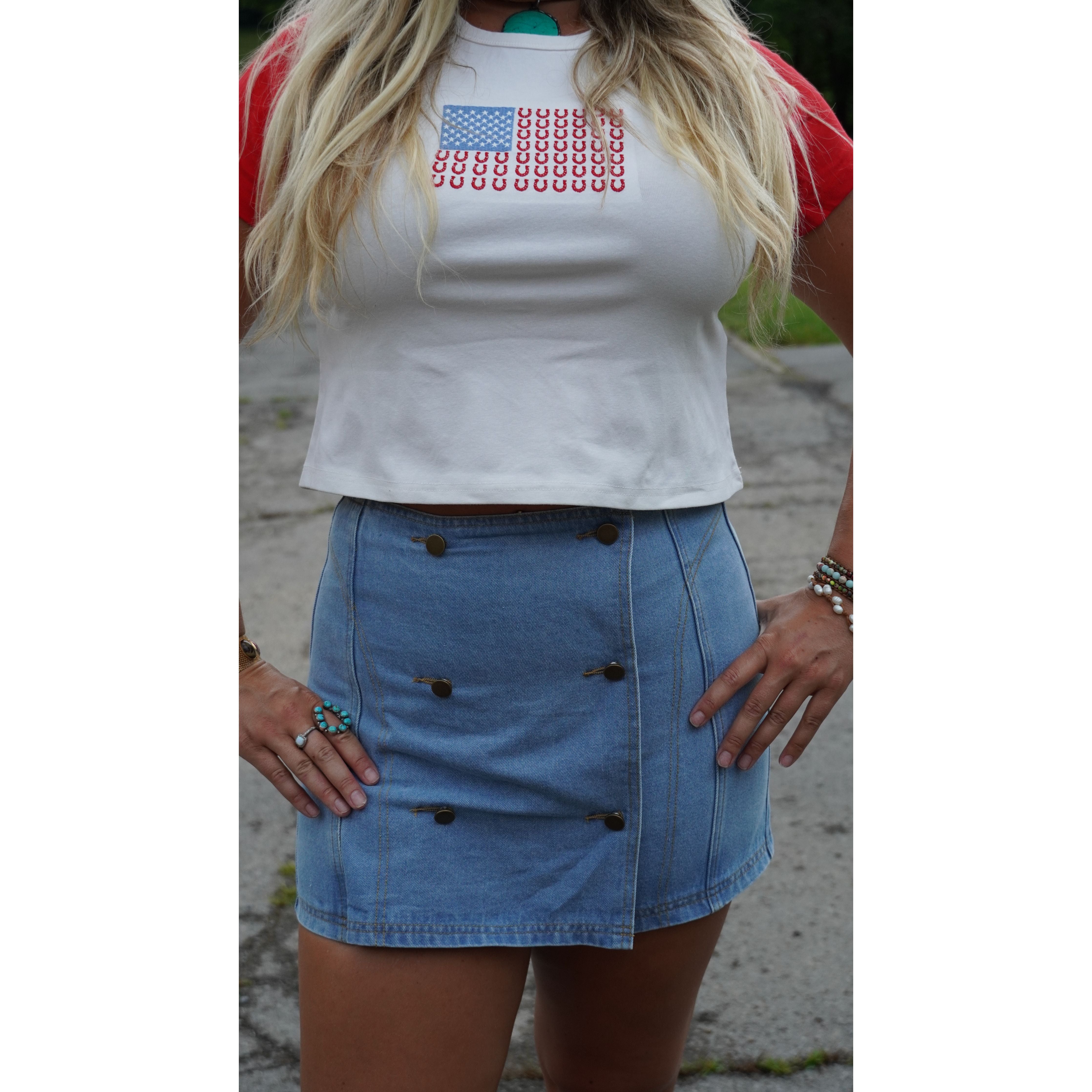 Retro Button Front High Waisted Denim Skort