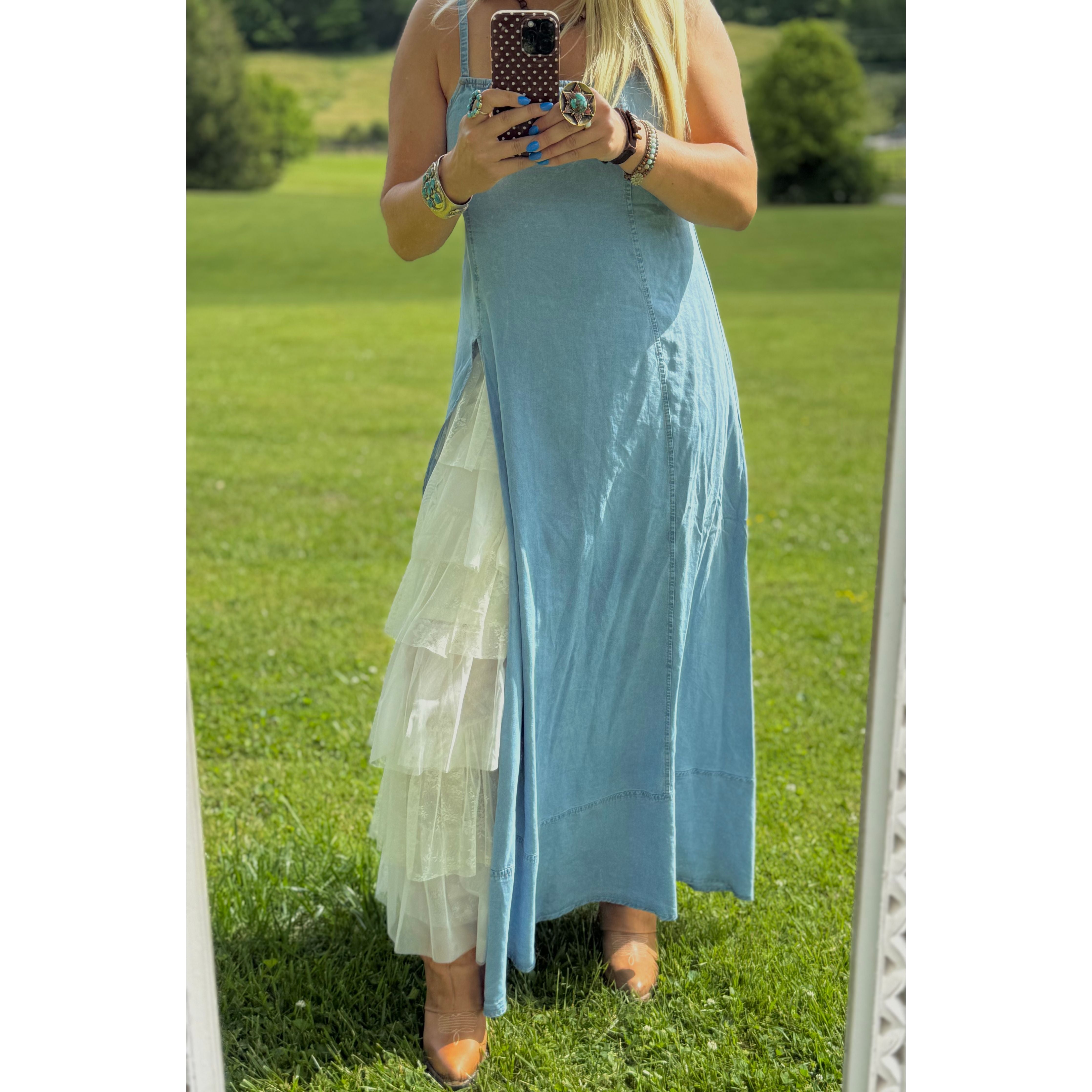 Denim Slit Maxi Dress