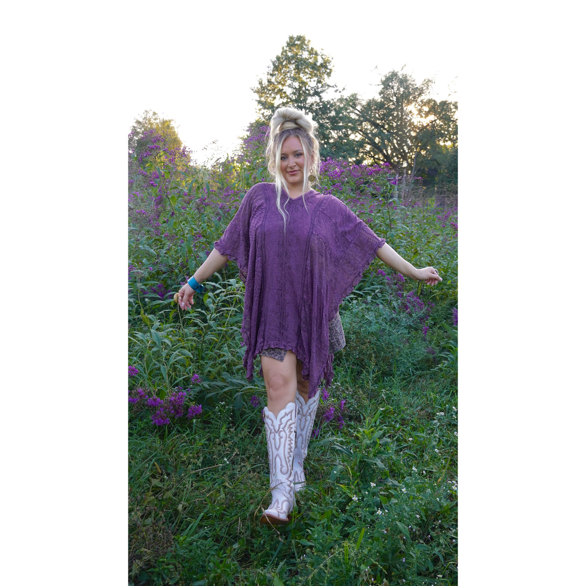 Boho Lace V-Neck Asymmetrical Kaftan Top