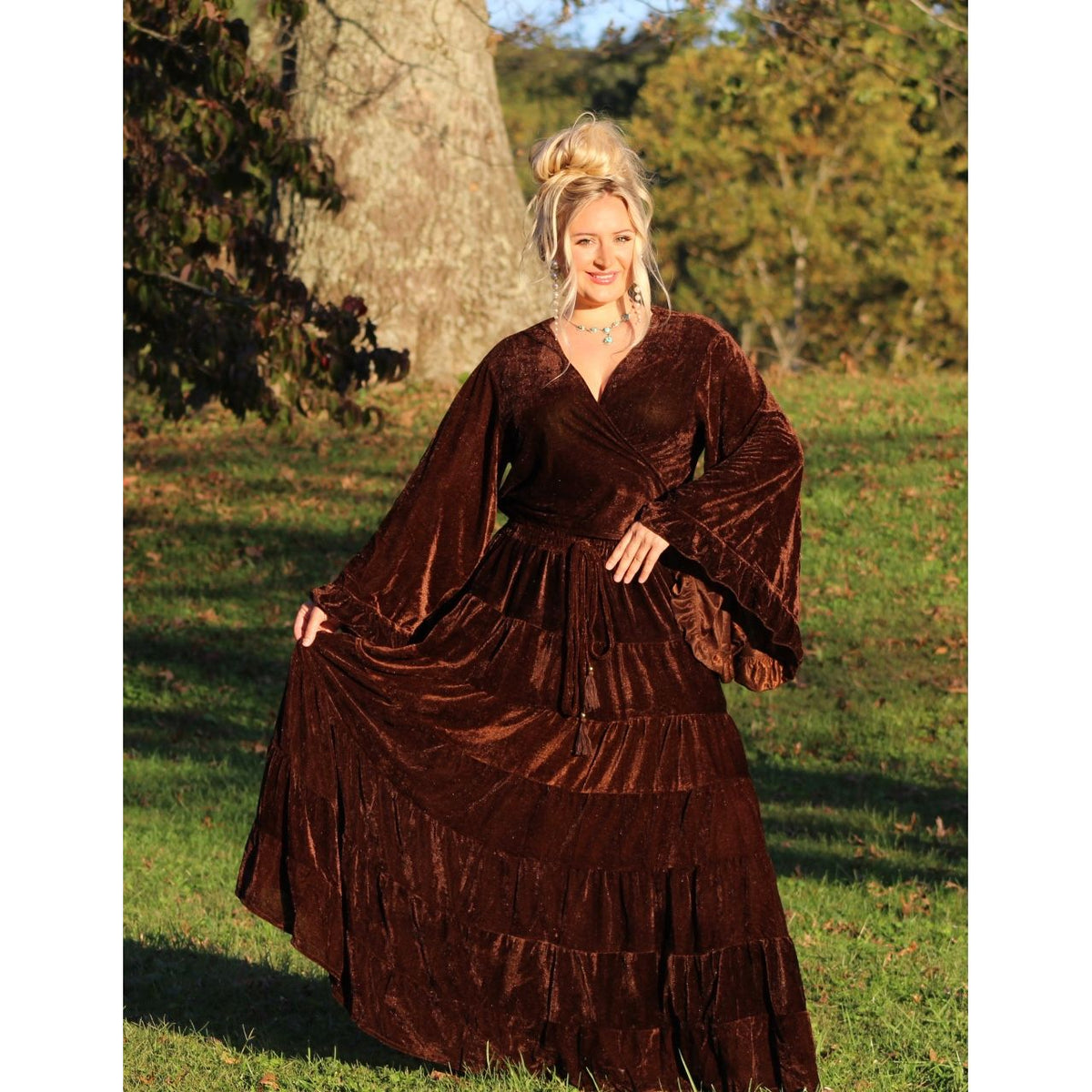 Brown velvet bohemian skirt and top set