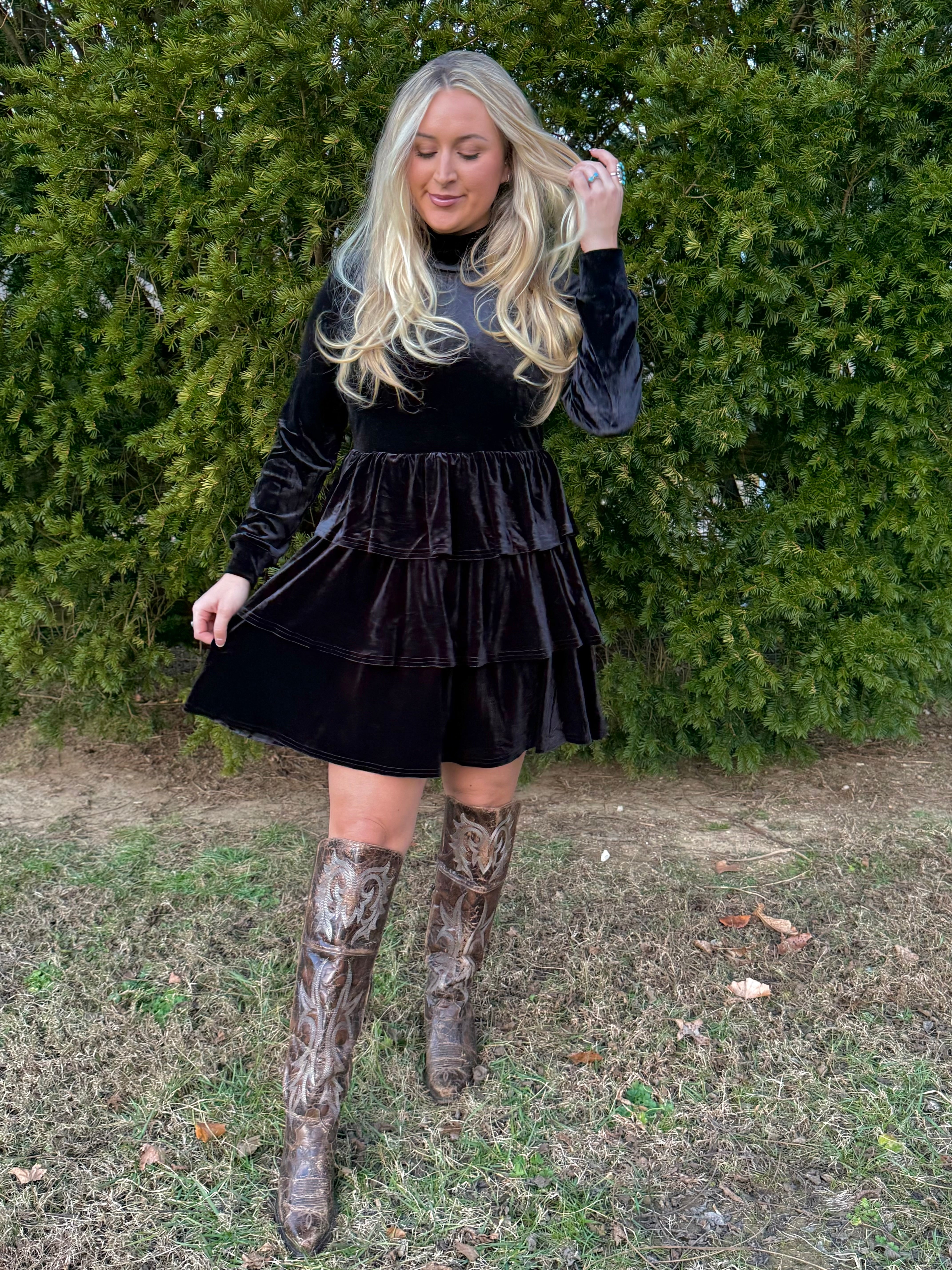 Black Velvet Tiered Dress