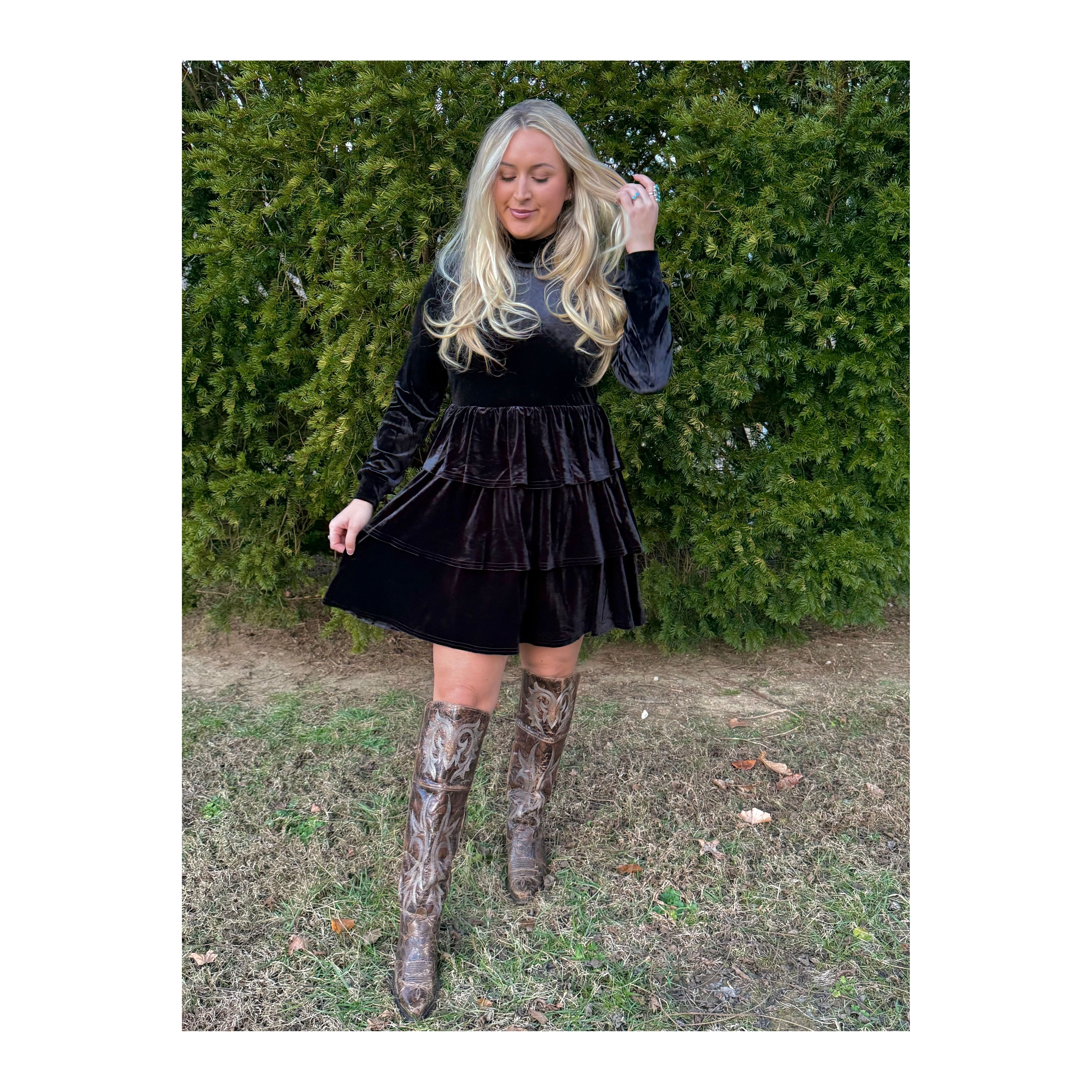 Black Velvet Tiered Dress