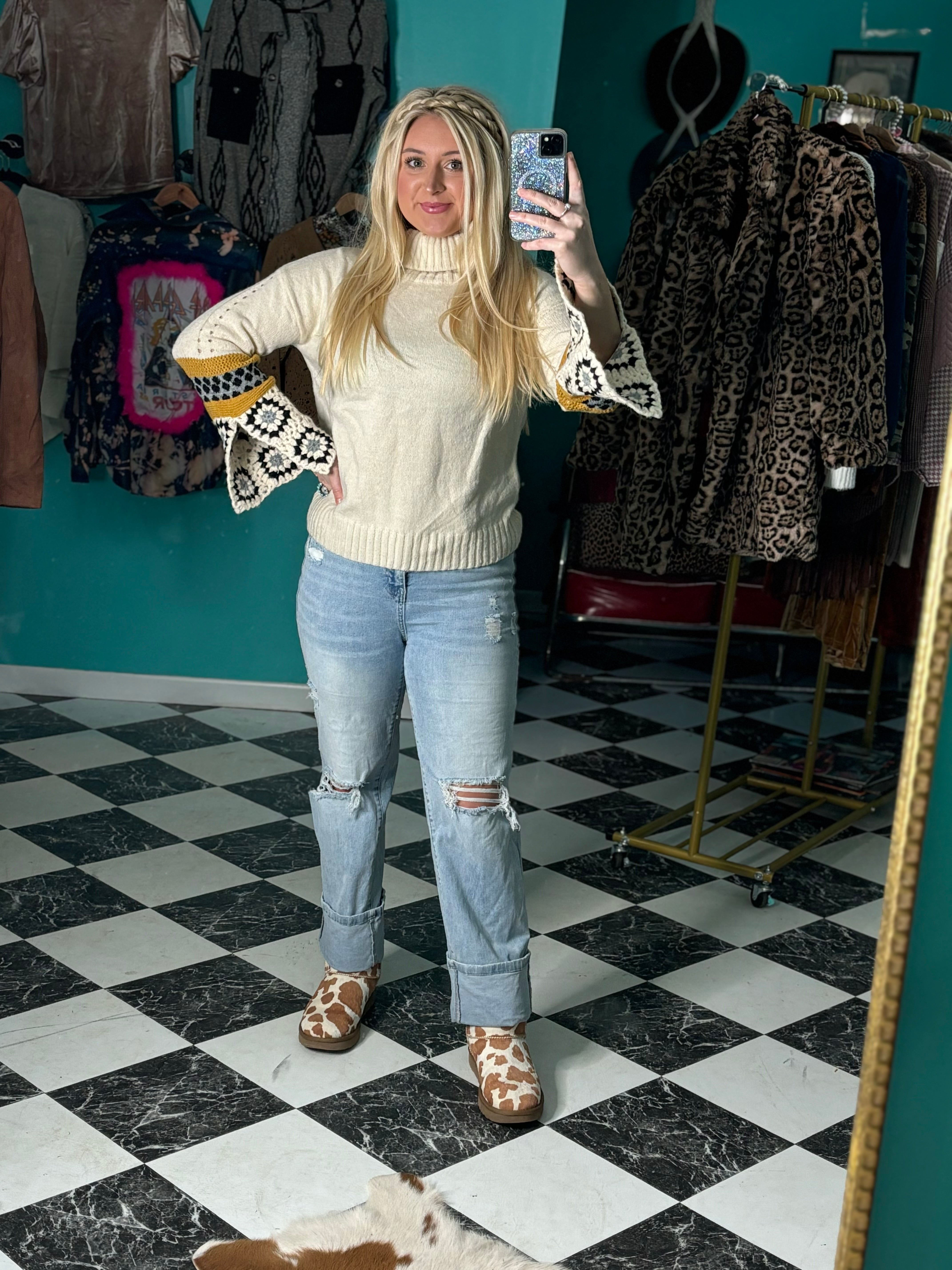 Aztec Cream Turtleneck