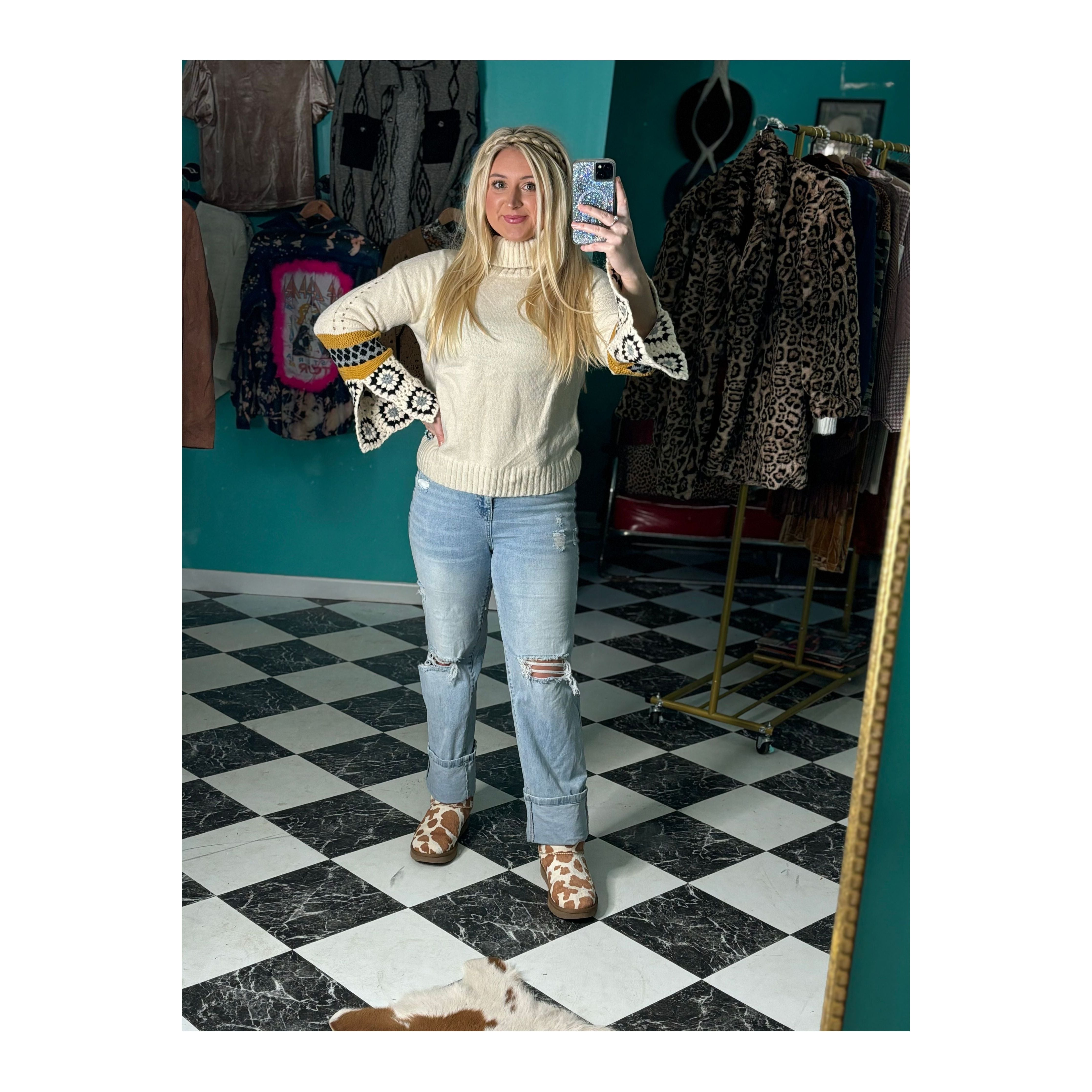 Aztec Cream Turtleneck