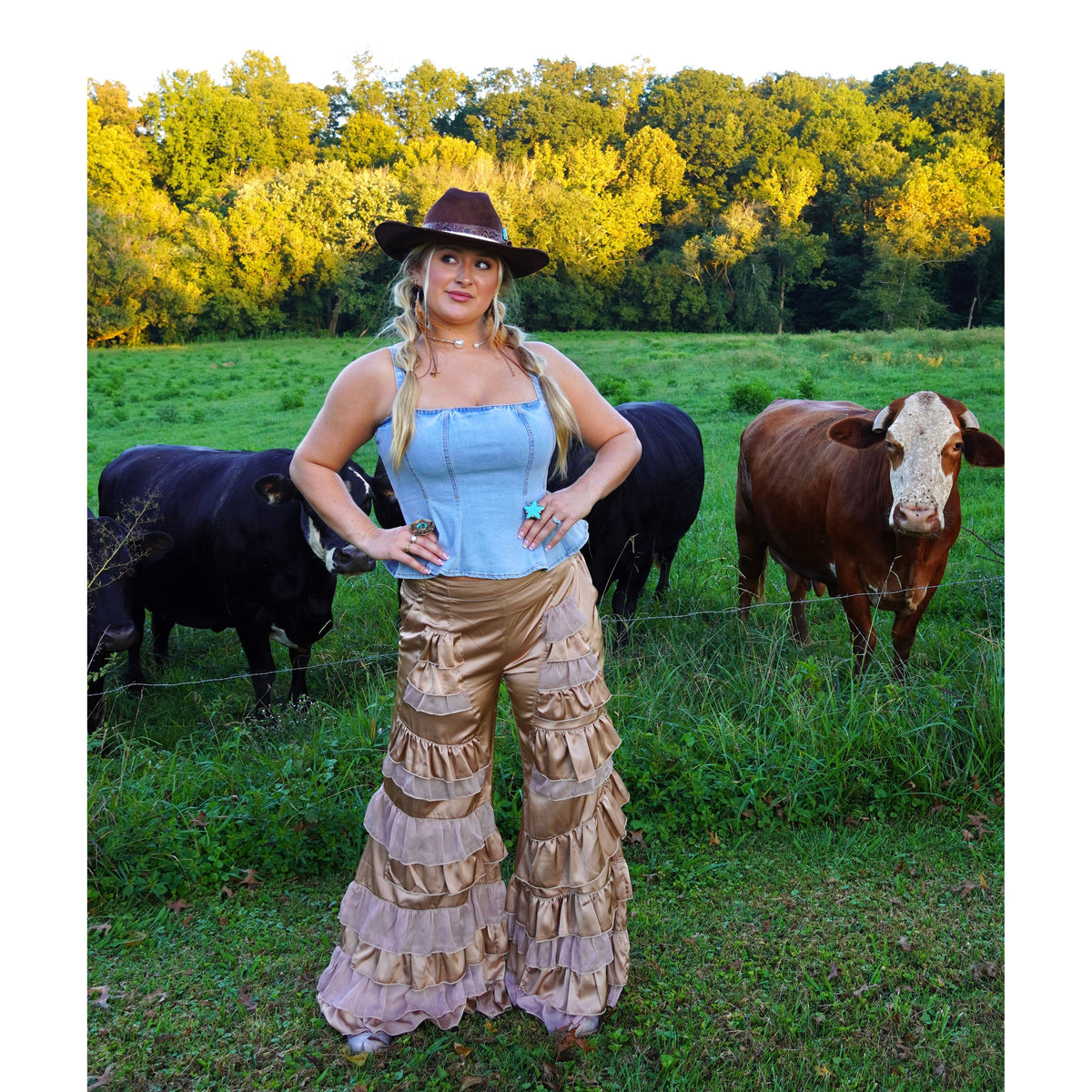 Champagne Tiered Ruffle Pants