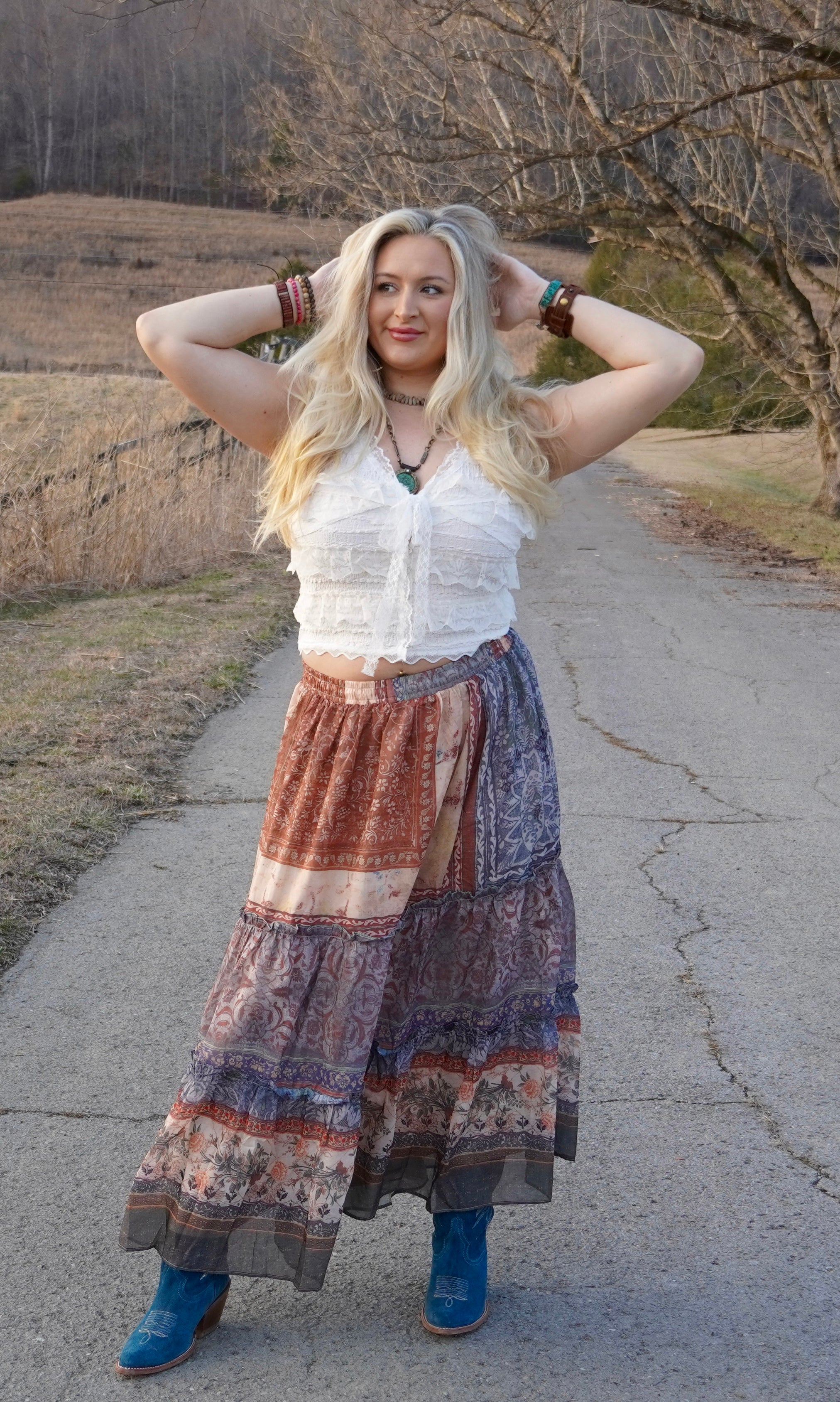 Vintage Patchwork Tiered Skirt