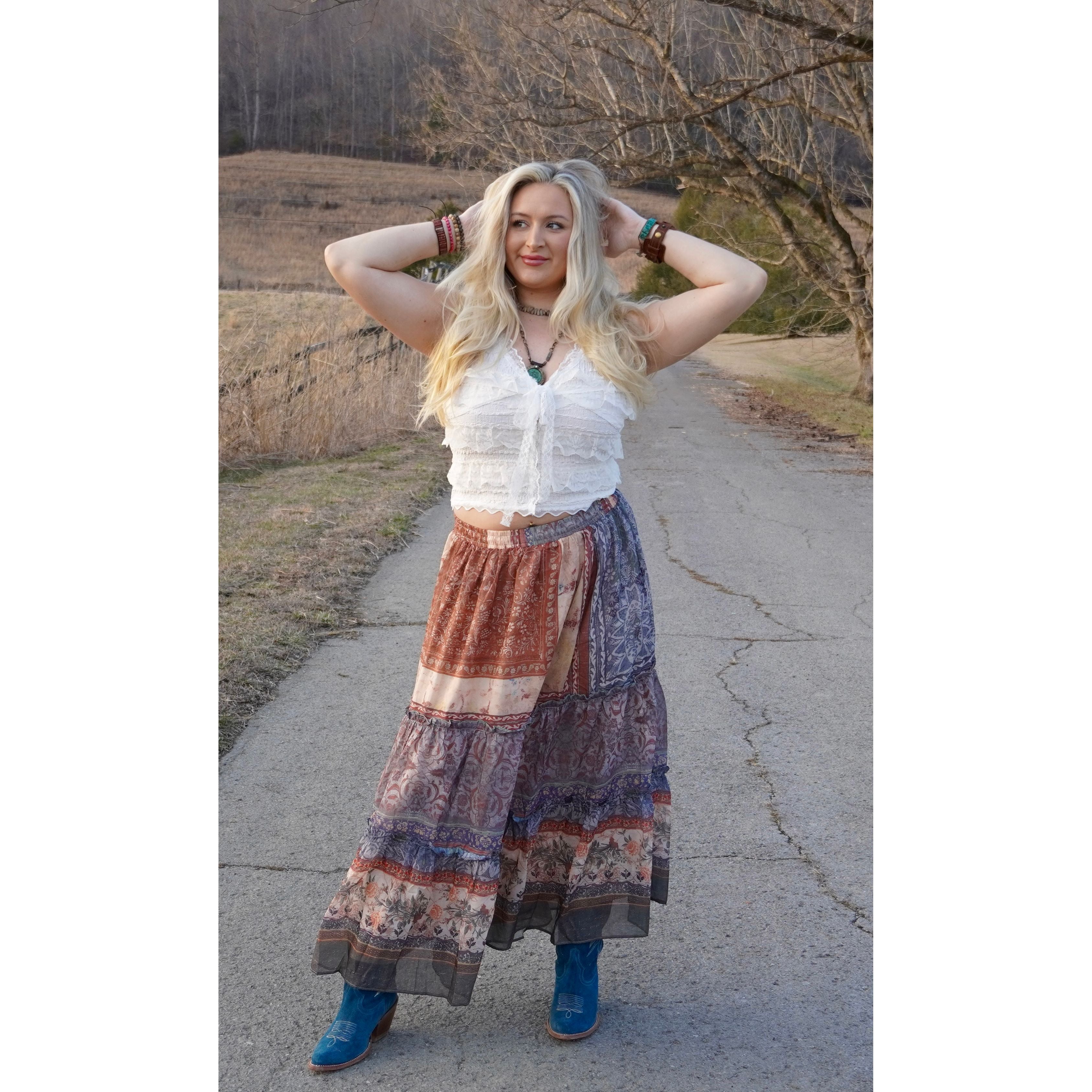 Vintage Patchwork Tiered Skirt