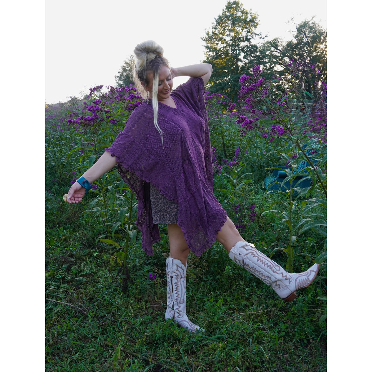 Boho Lace V-Neck Asymmetrical Kaftan Top