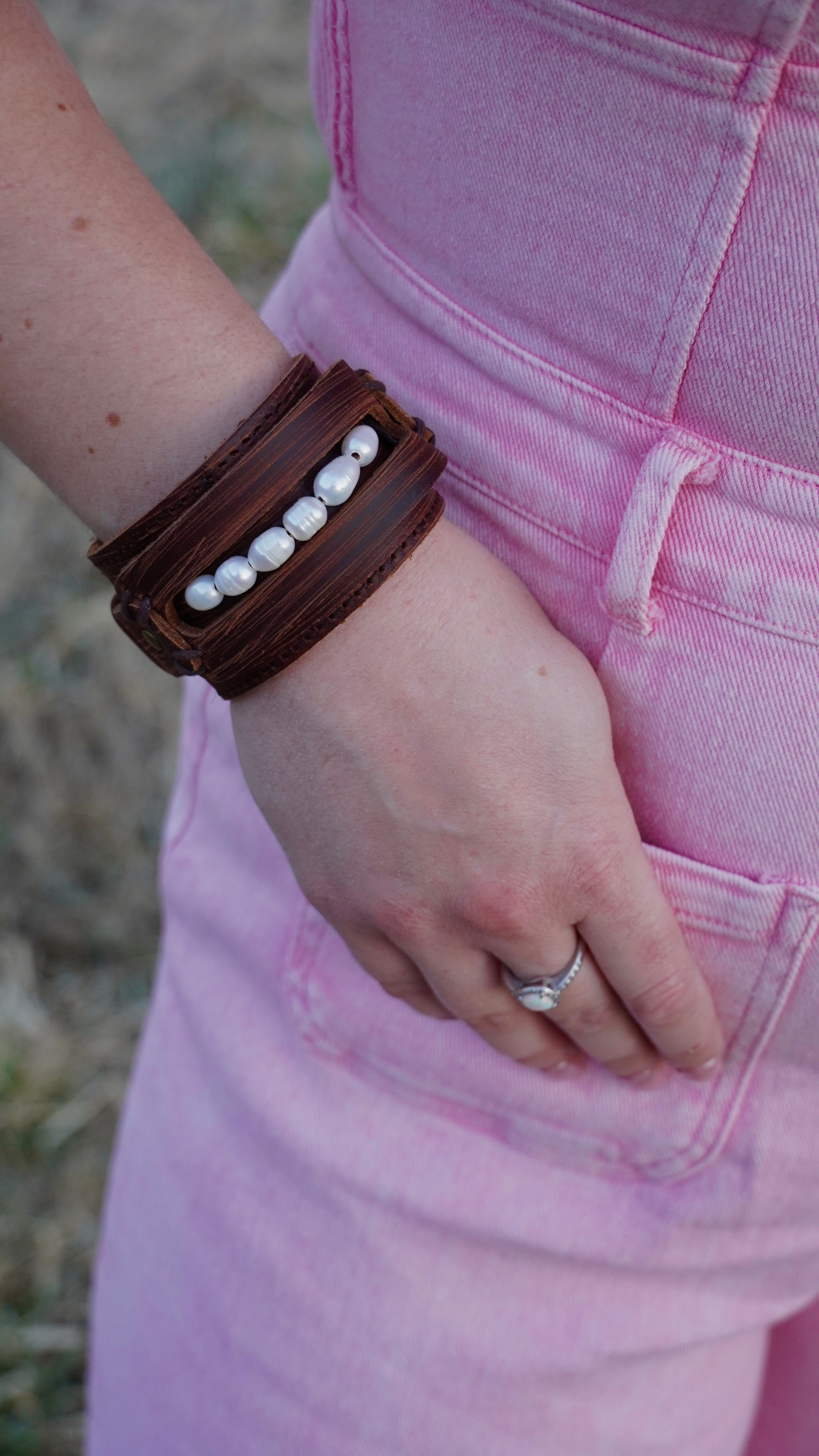 Fresh Water Pearls Leather Cuff