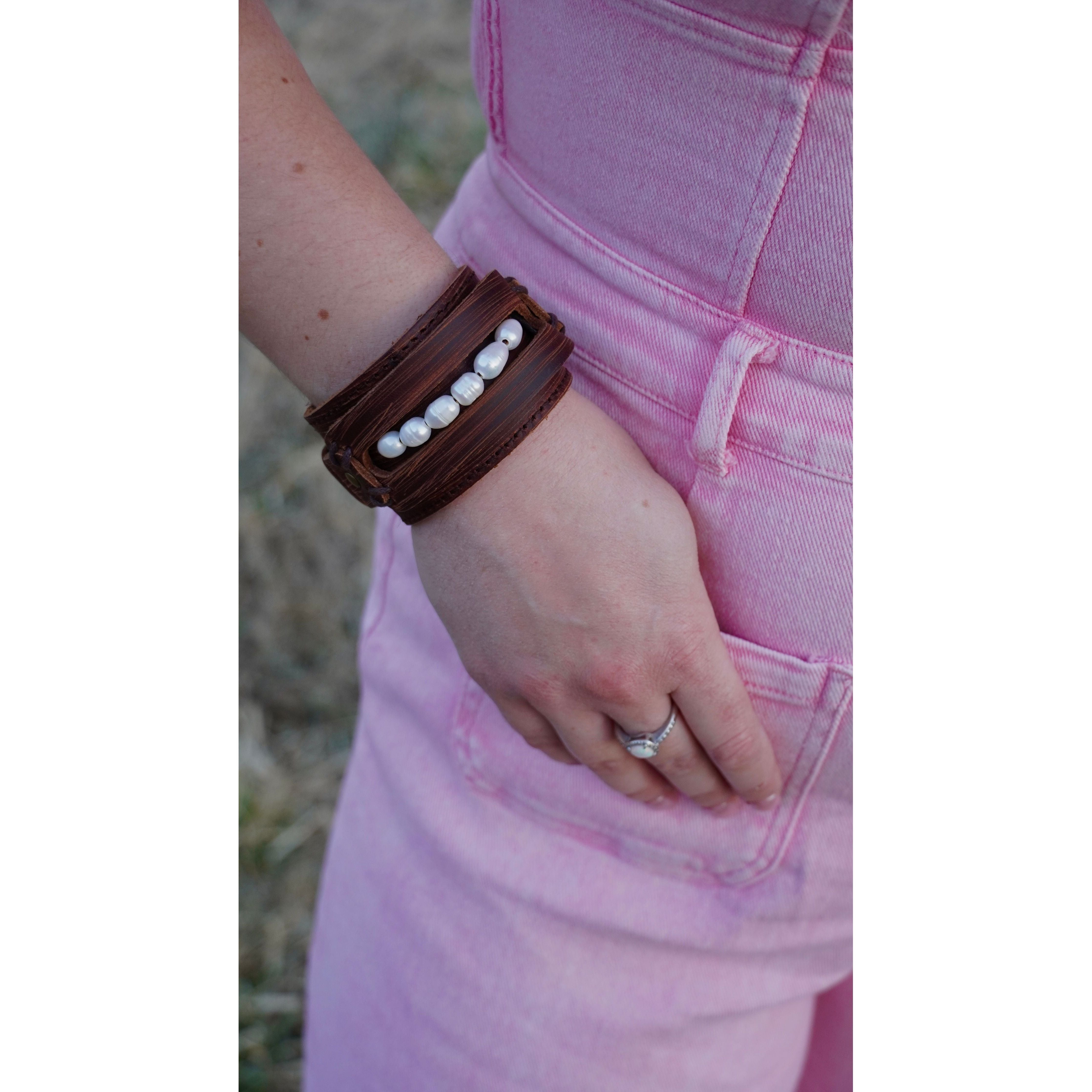 Fresh Water Pearls Leather Cuff