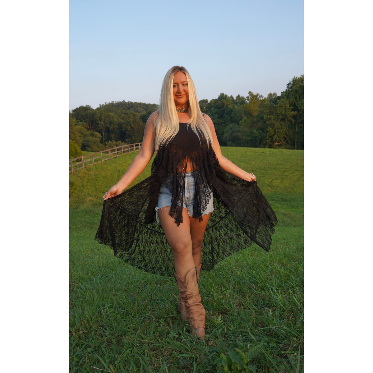 Black Ruffled Lace Flyaway Maxi Cami Top