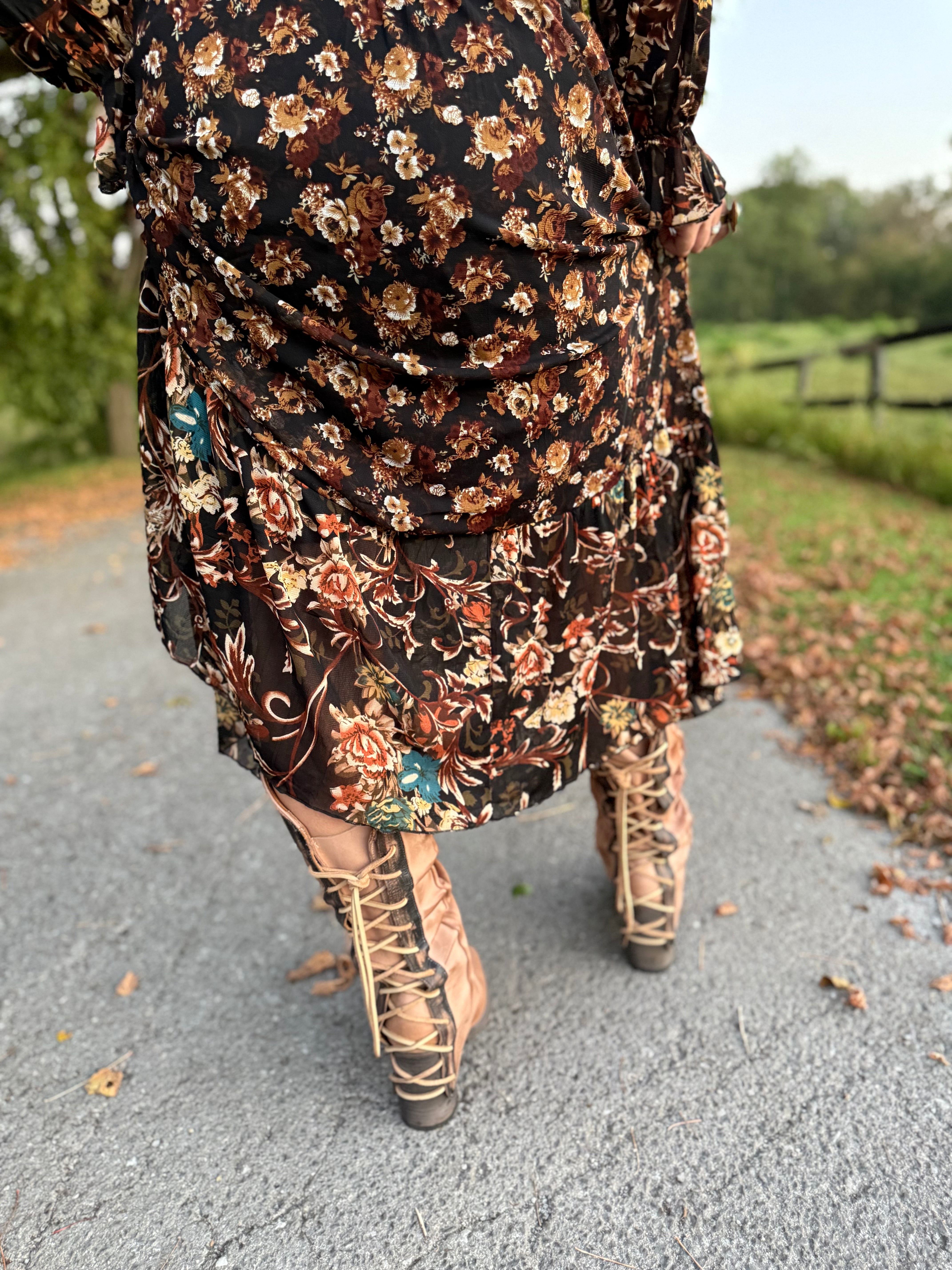 Black Floral Ruffle Maxi Dress