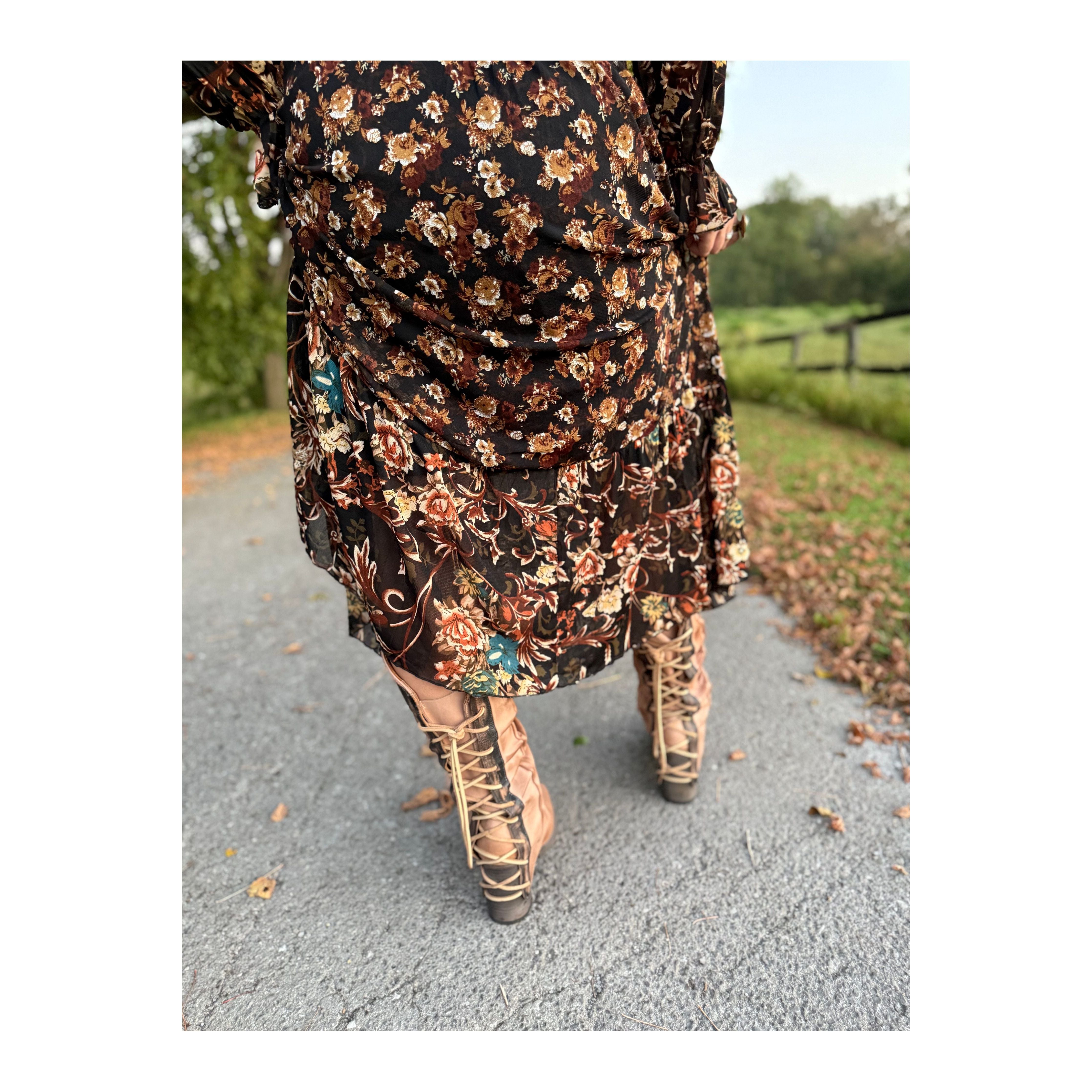 Black Floral Ruffle Maxi Dress