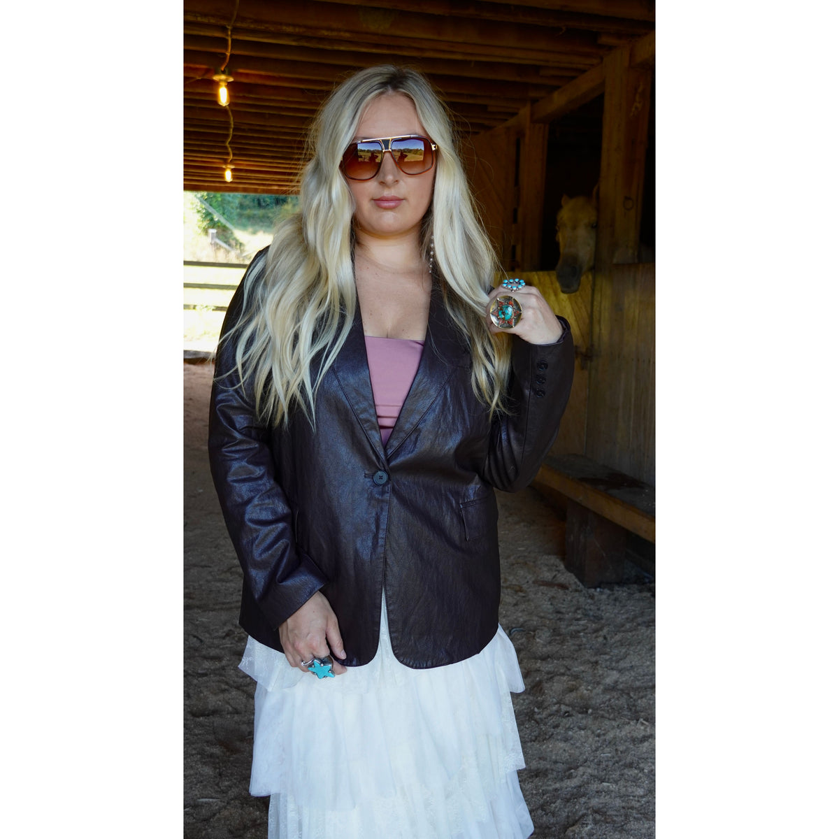 Dark brown Leather oversized Blazer jacket