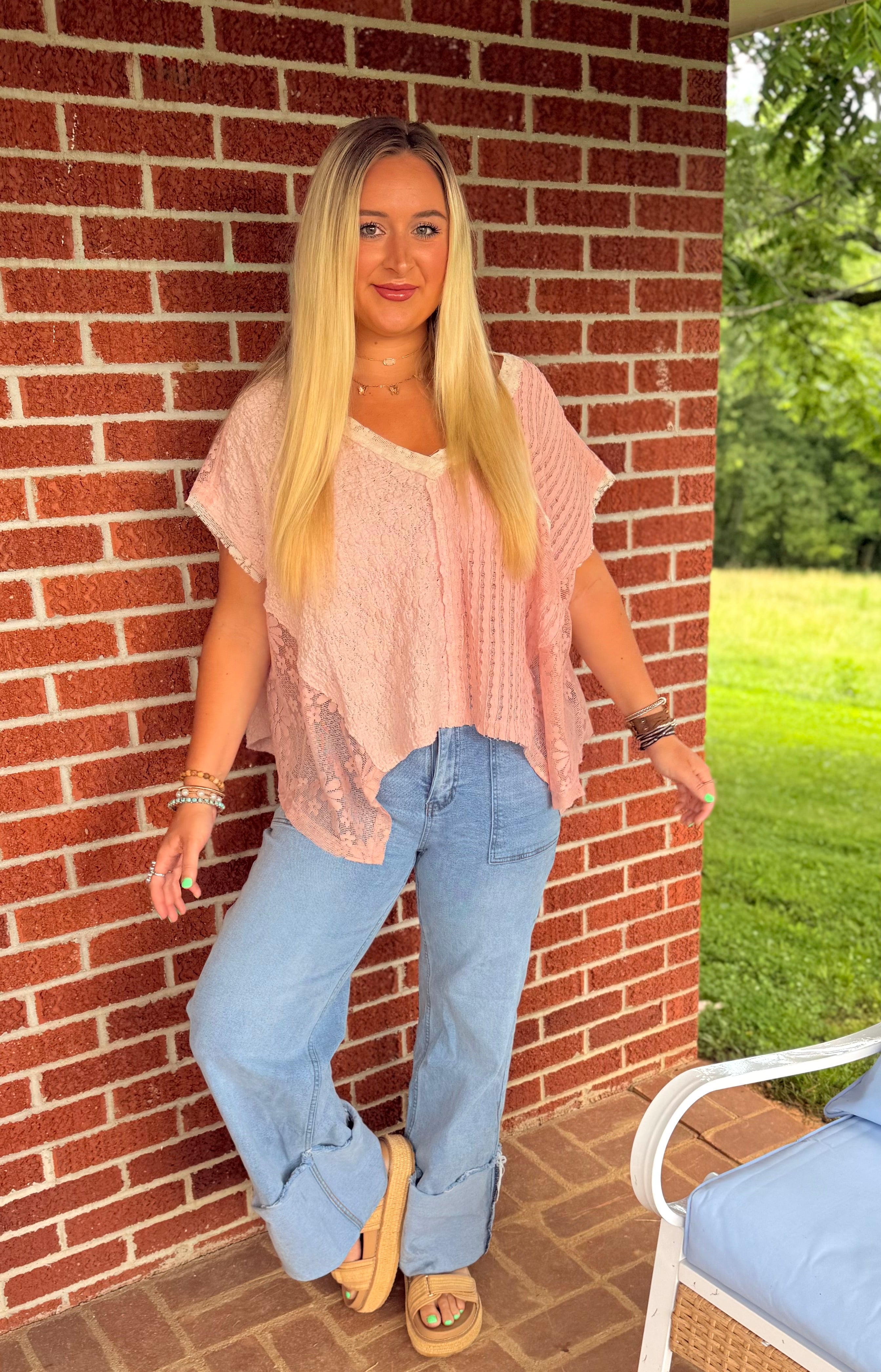 POL: All For Boho Pink Lace Top