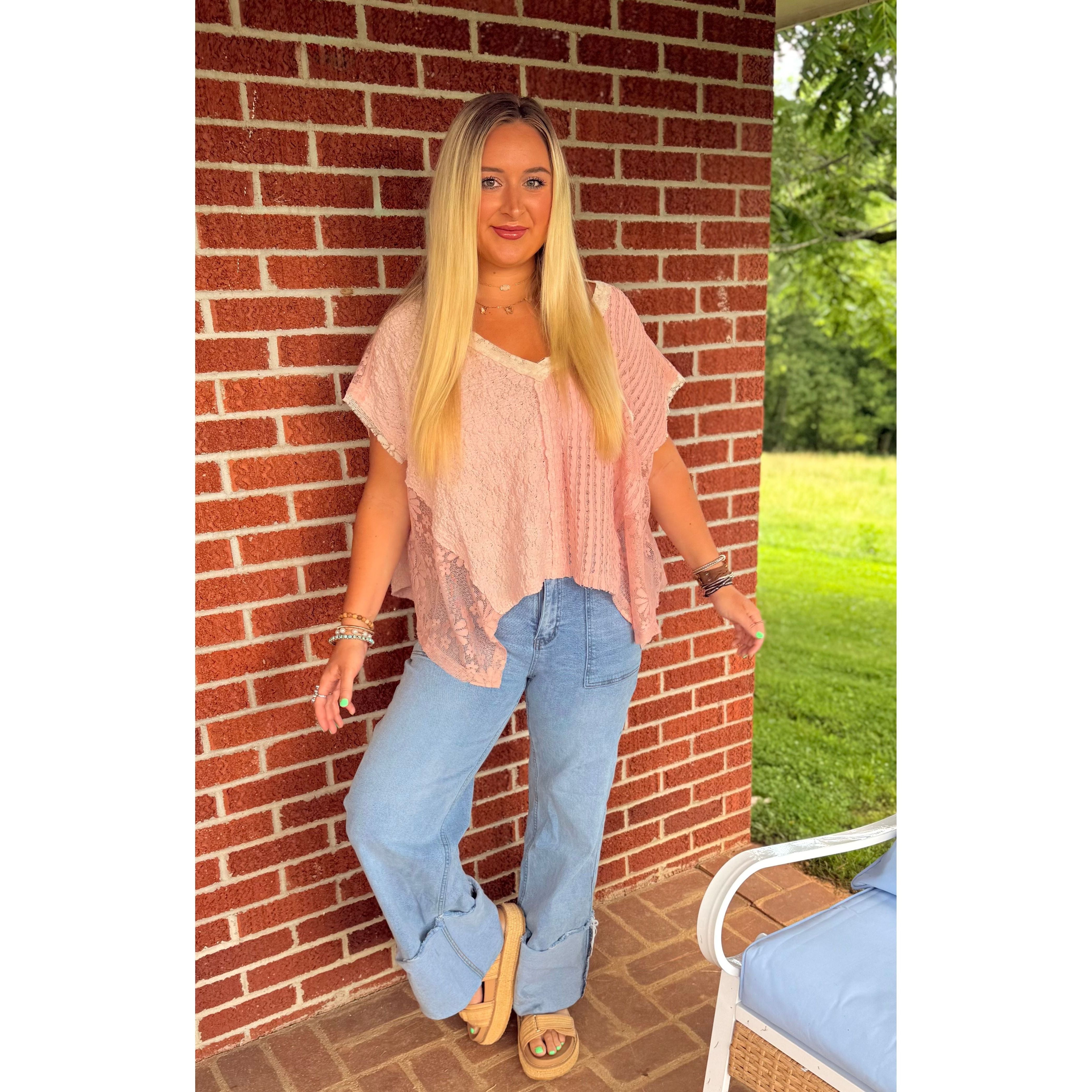 POL: All For Boho Pink Lace Top