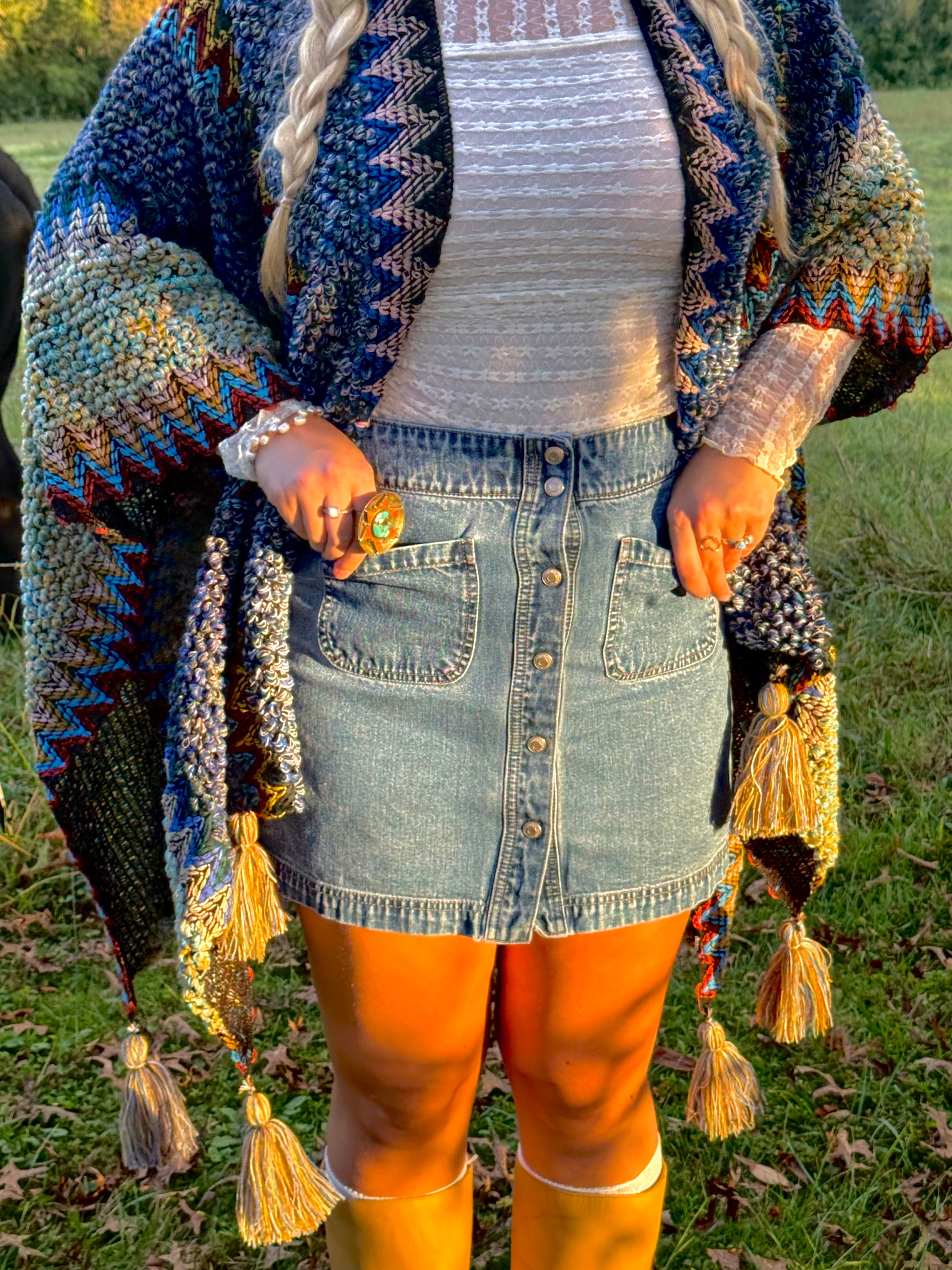 Boheme Soul Crochet Kimono in Blue
