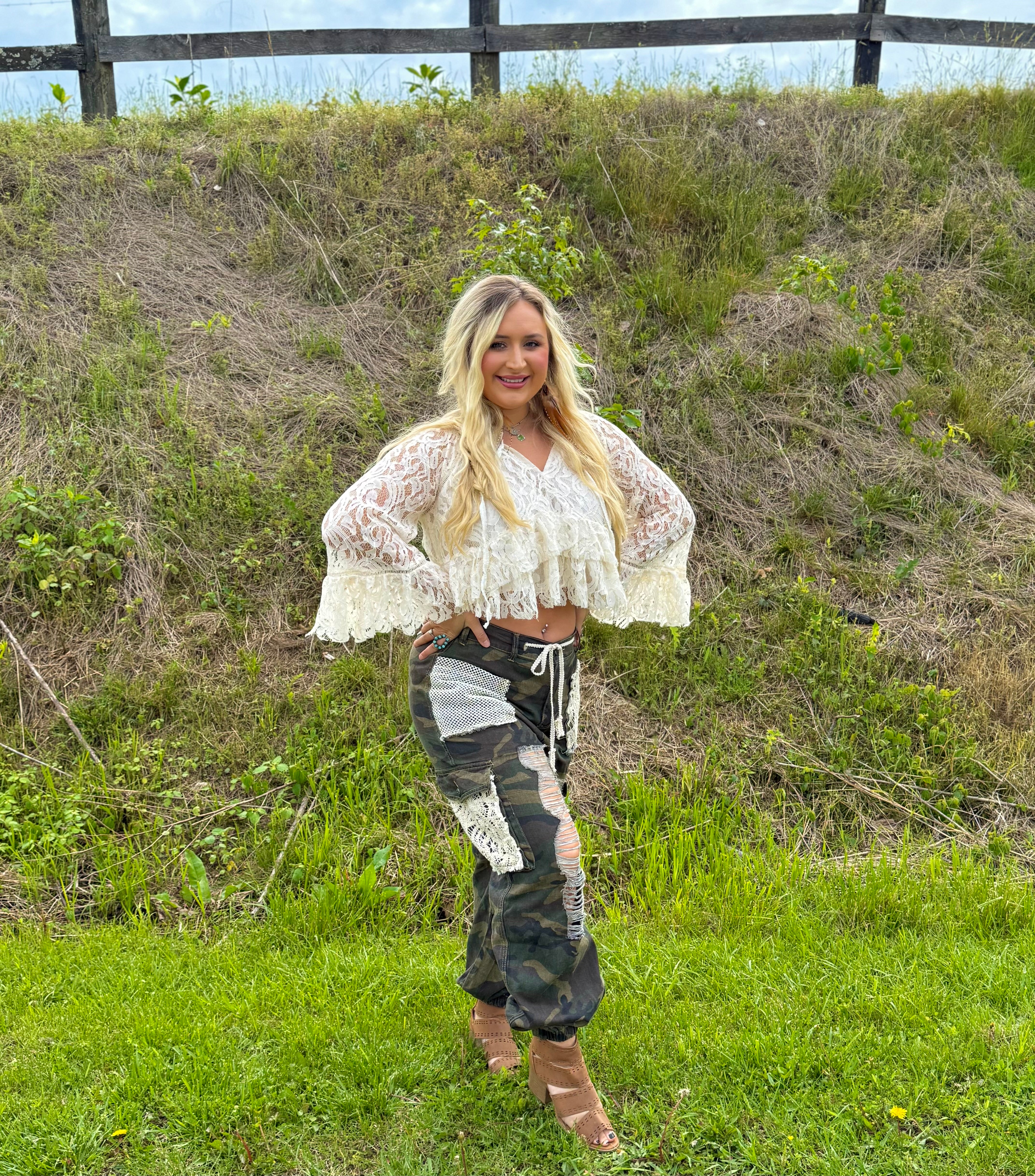Dixie White Lace Bell-sleeve Top