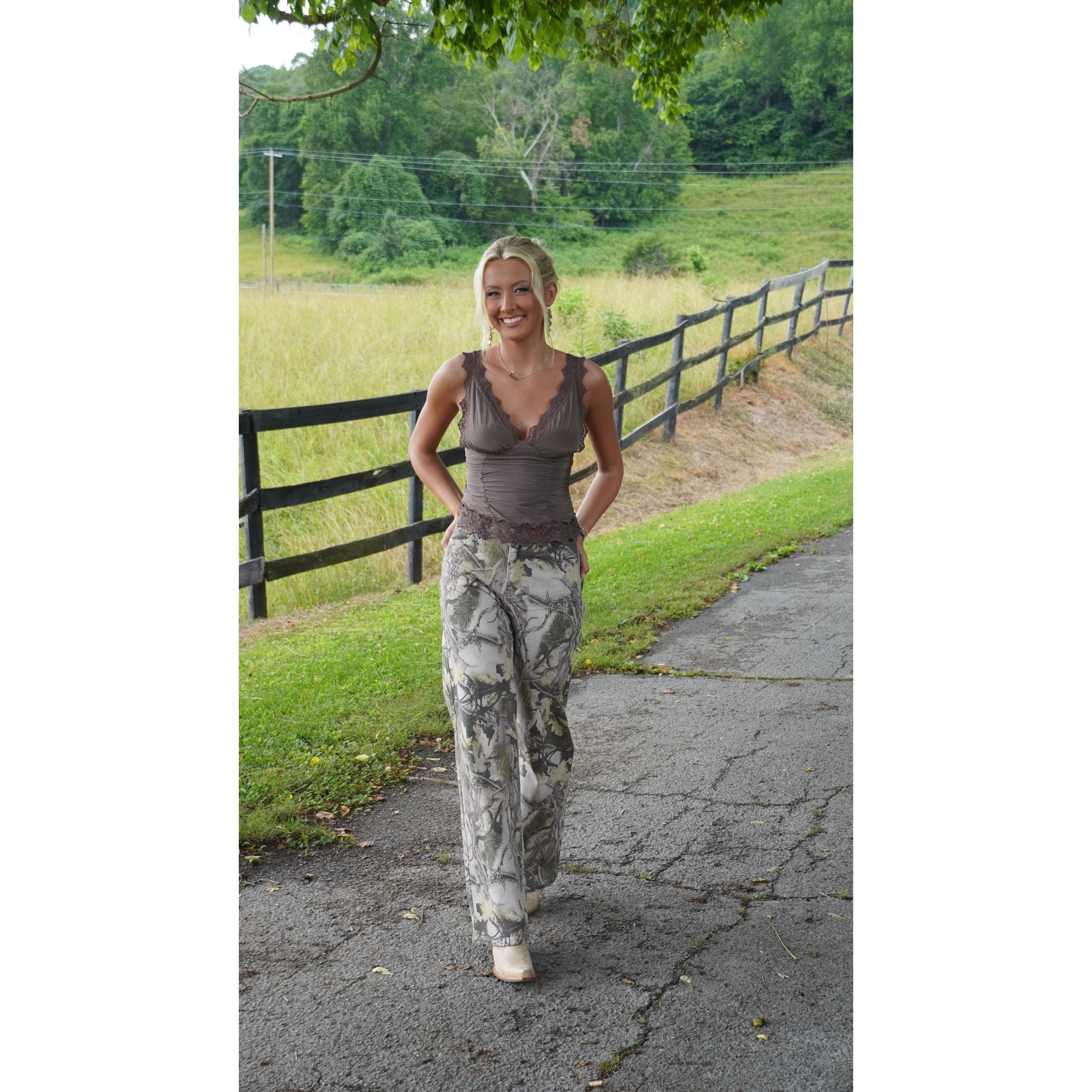 Chocolate Brown Lace Ruched Tank
