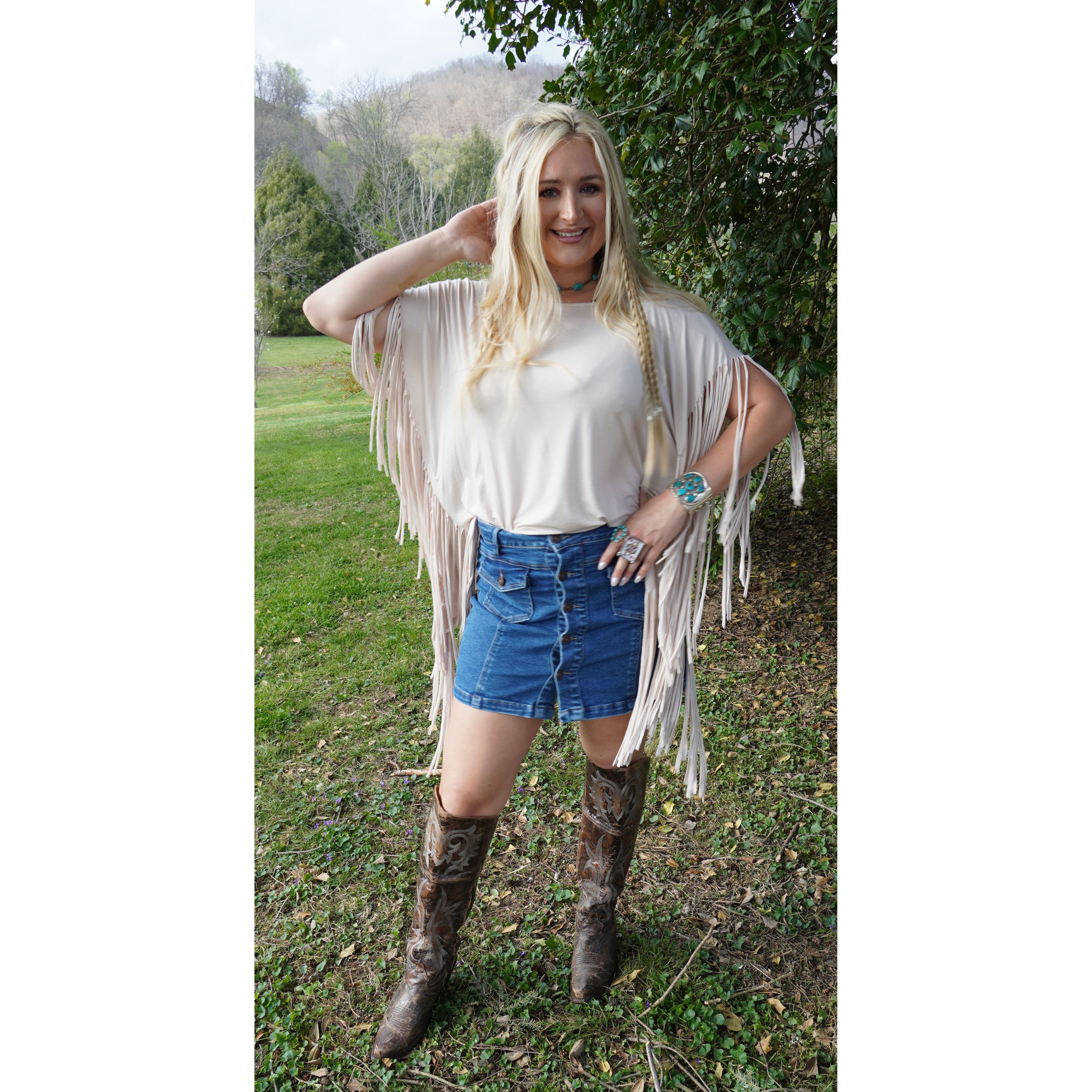 Showstopper Fringe Top in Cream