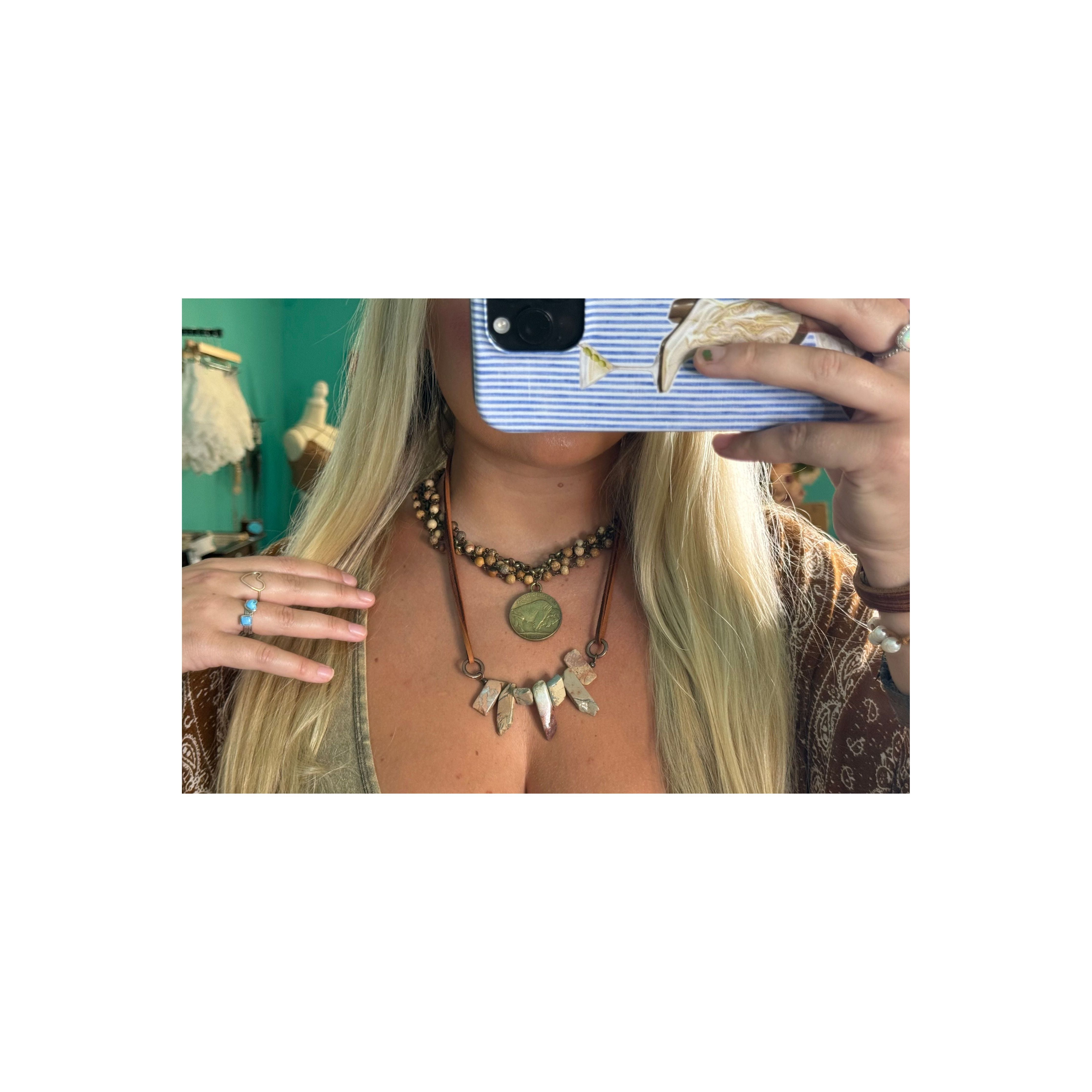 Terra Leather Multi Color Stone Necklace