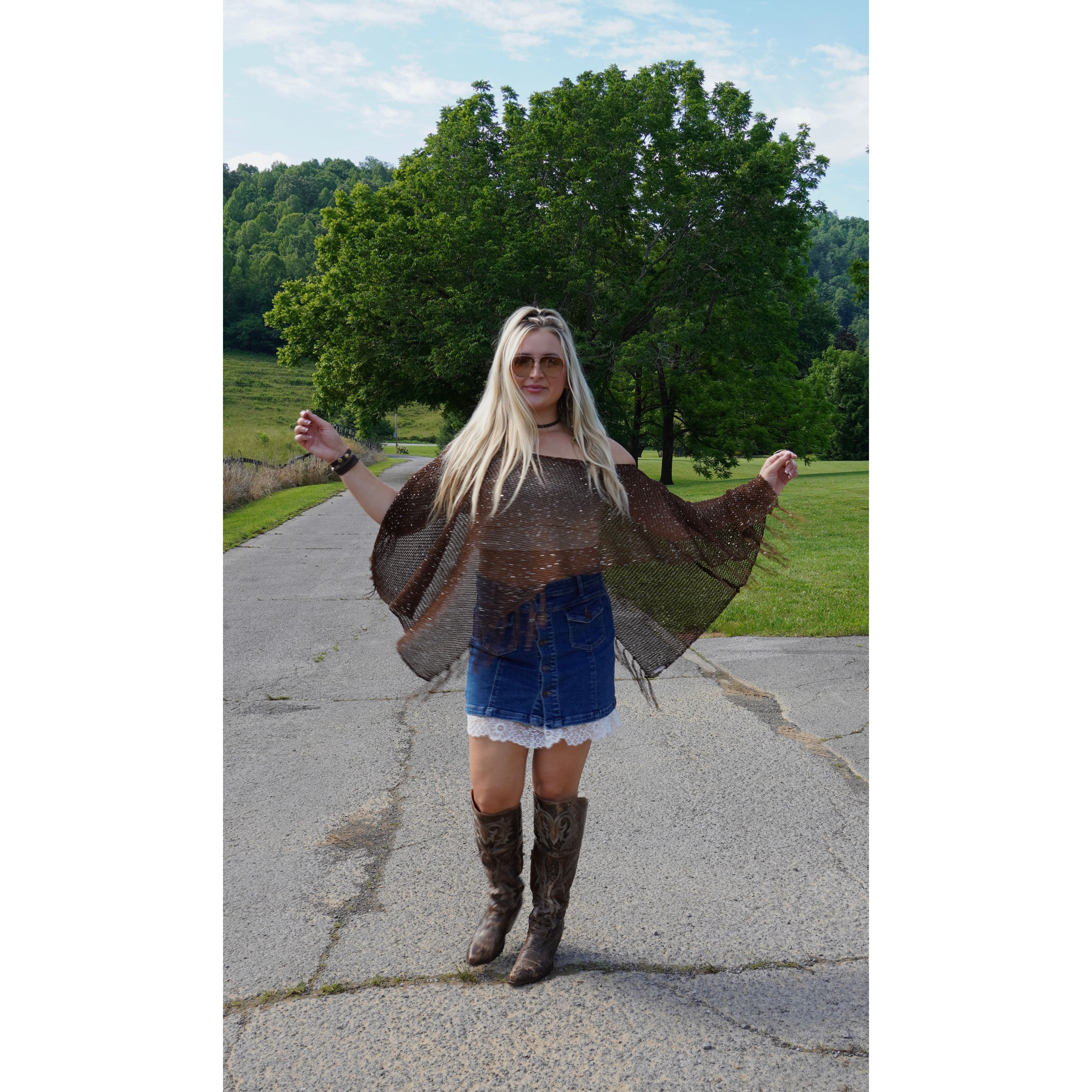 Brown Sequin Tassel Poncho