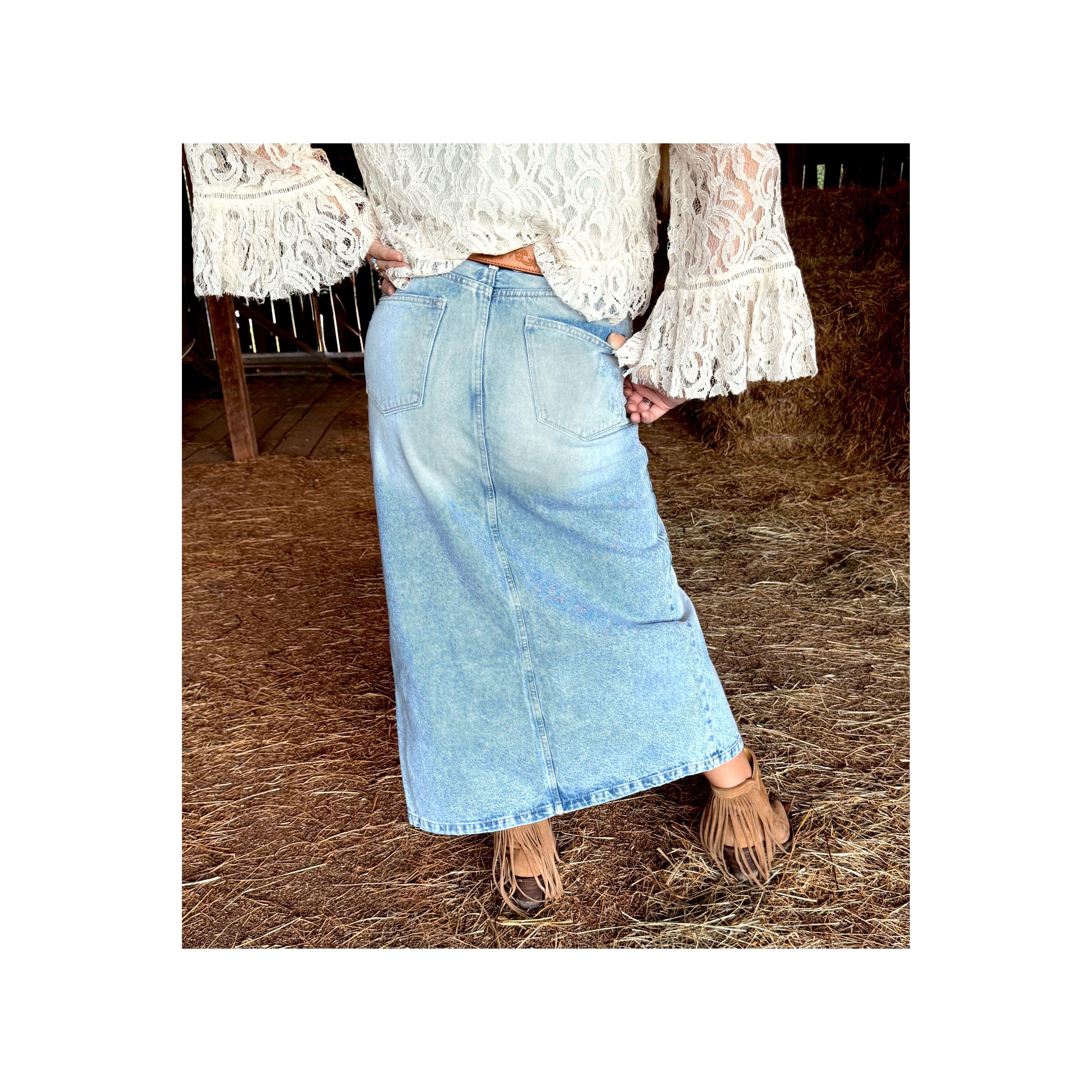 Western Denim Slit Skirt