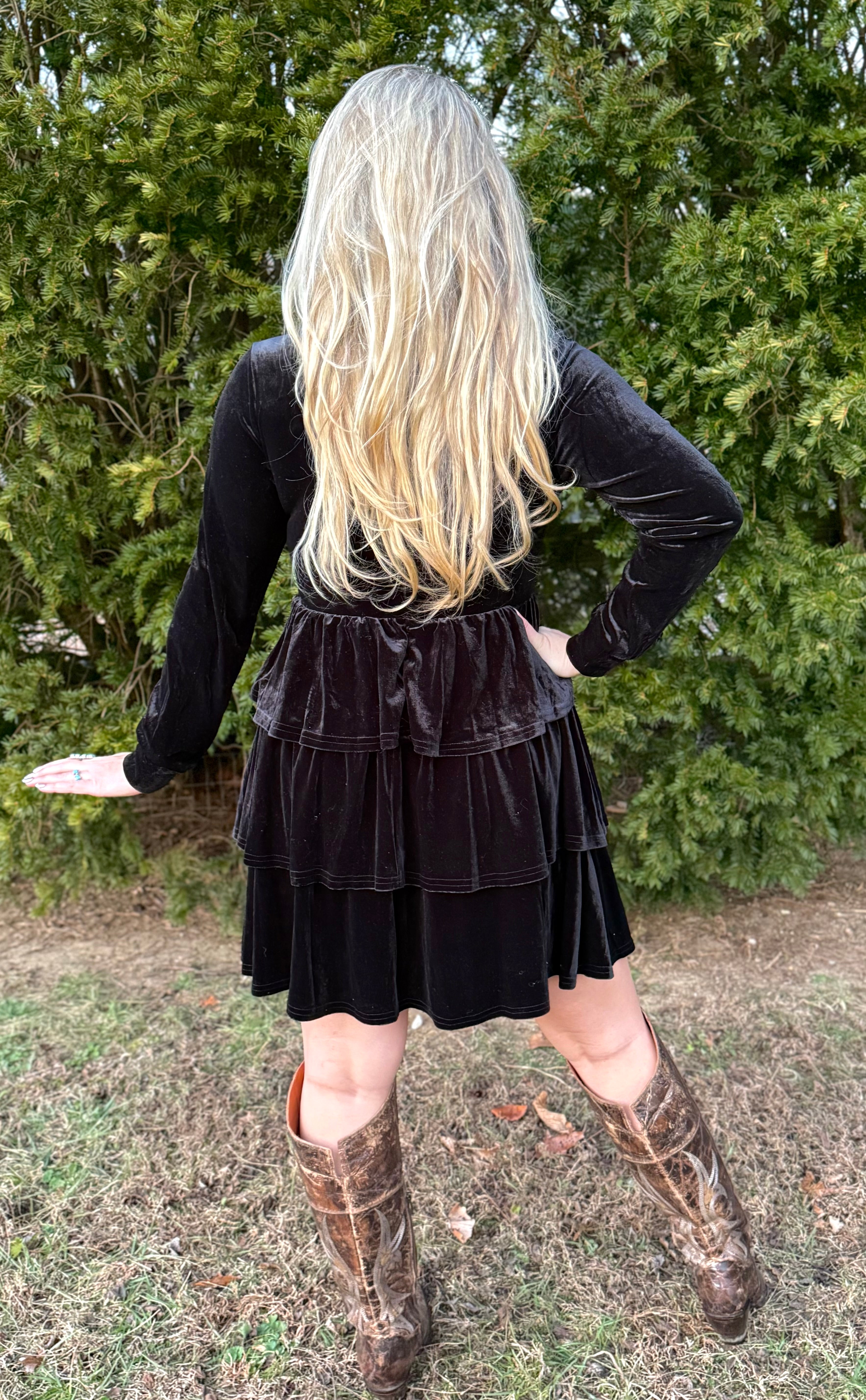 Black Velvet Tiered Dress