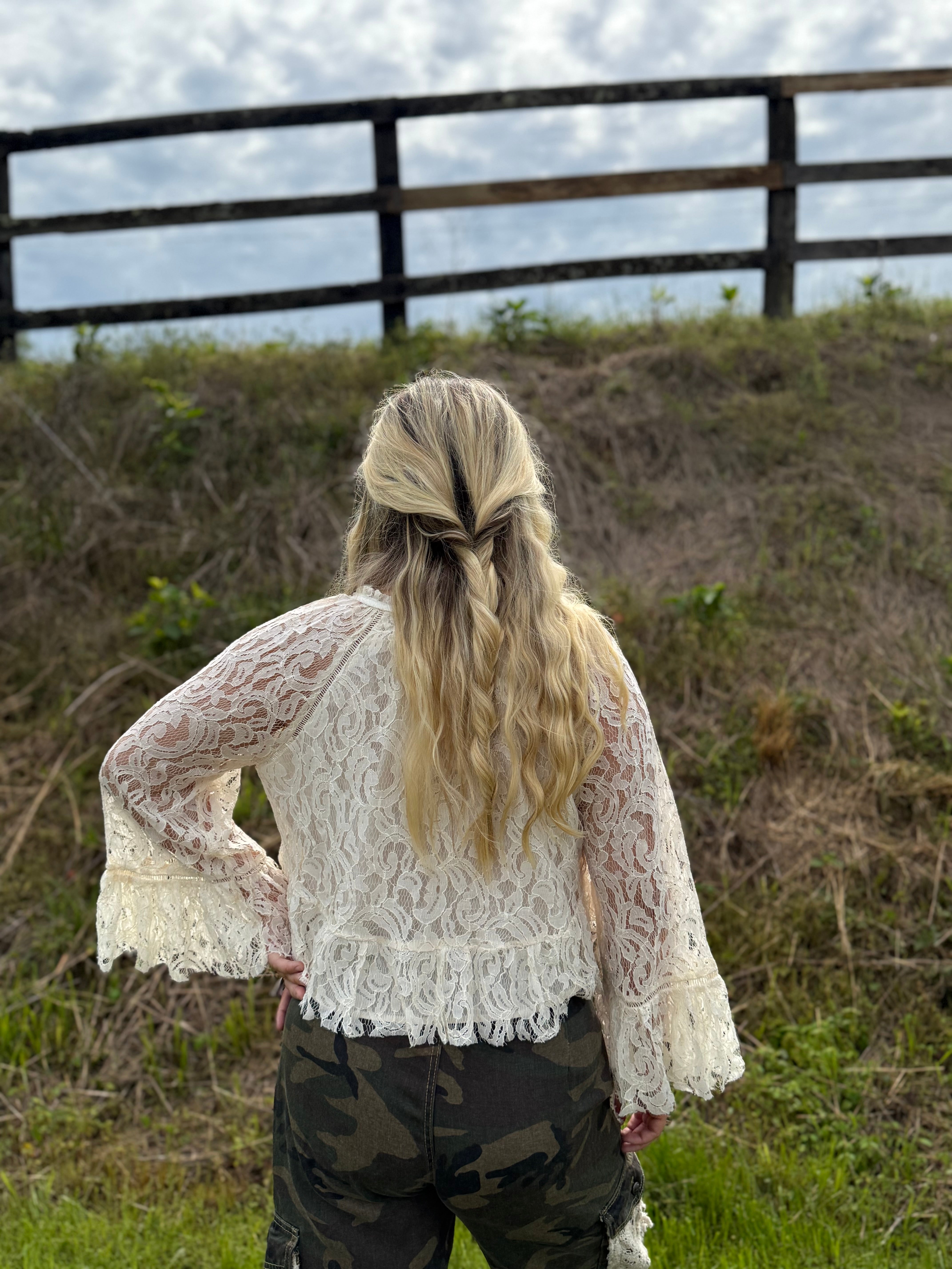 Dixie White Lace Bell-sleeve Top