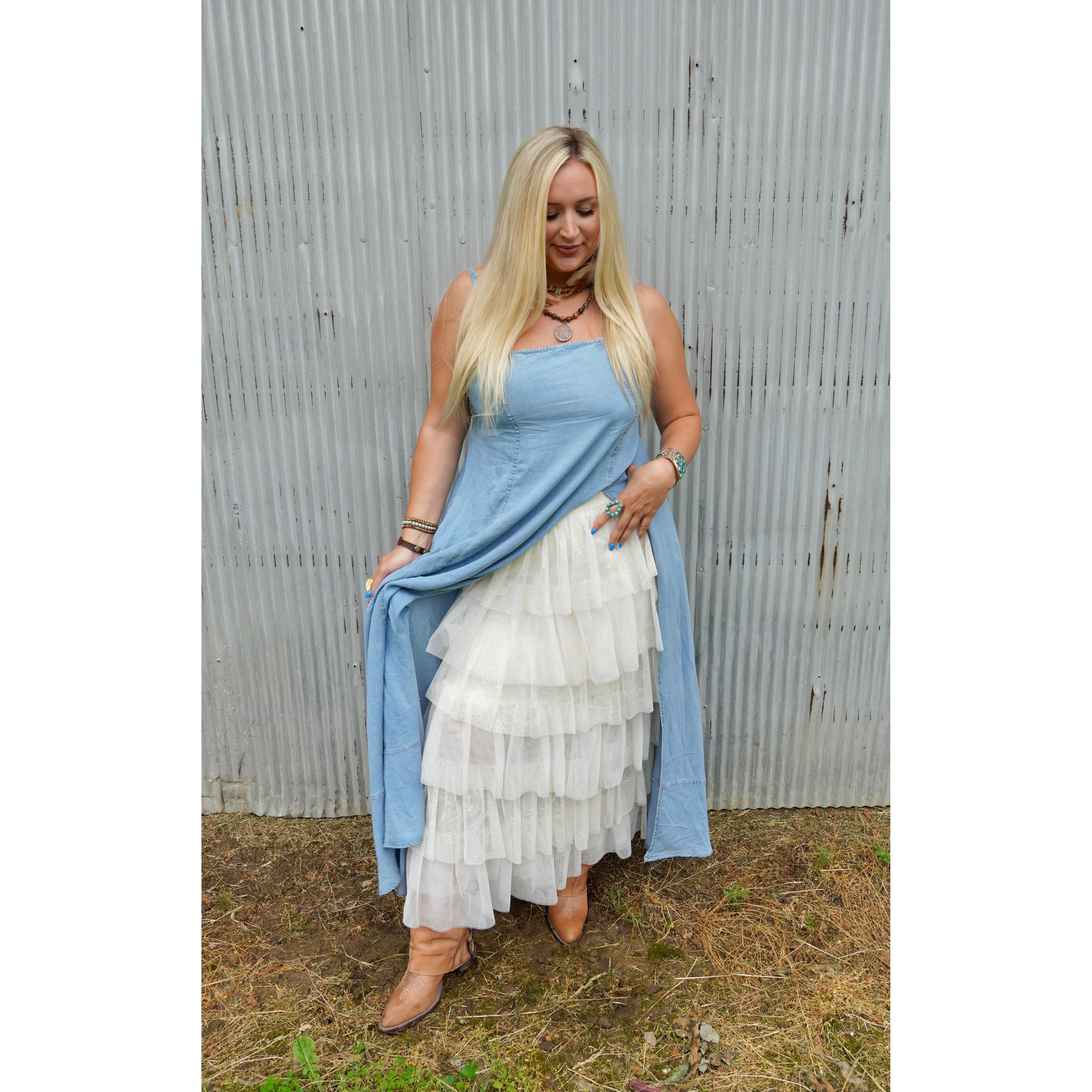 Denim Slit Maxi Dress