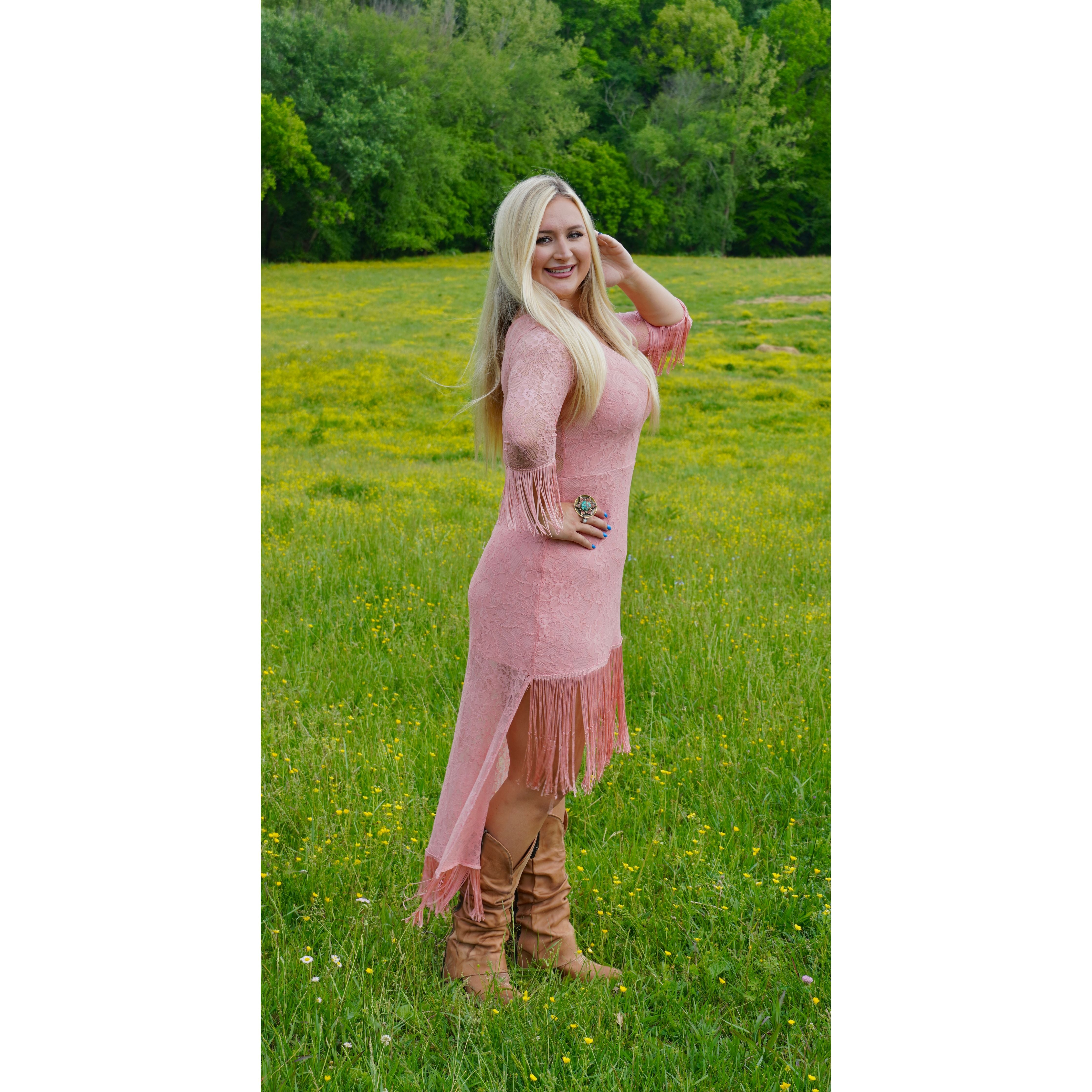 Baby Pink Lace High Low Fringe Dress