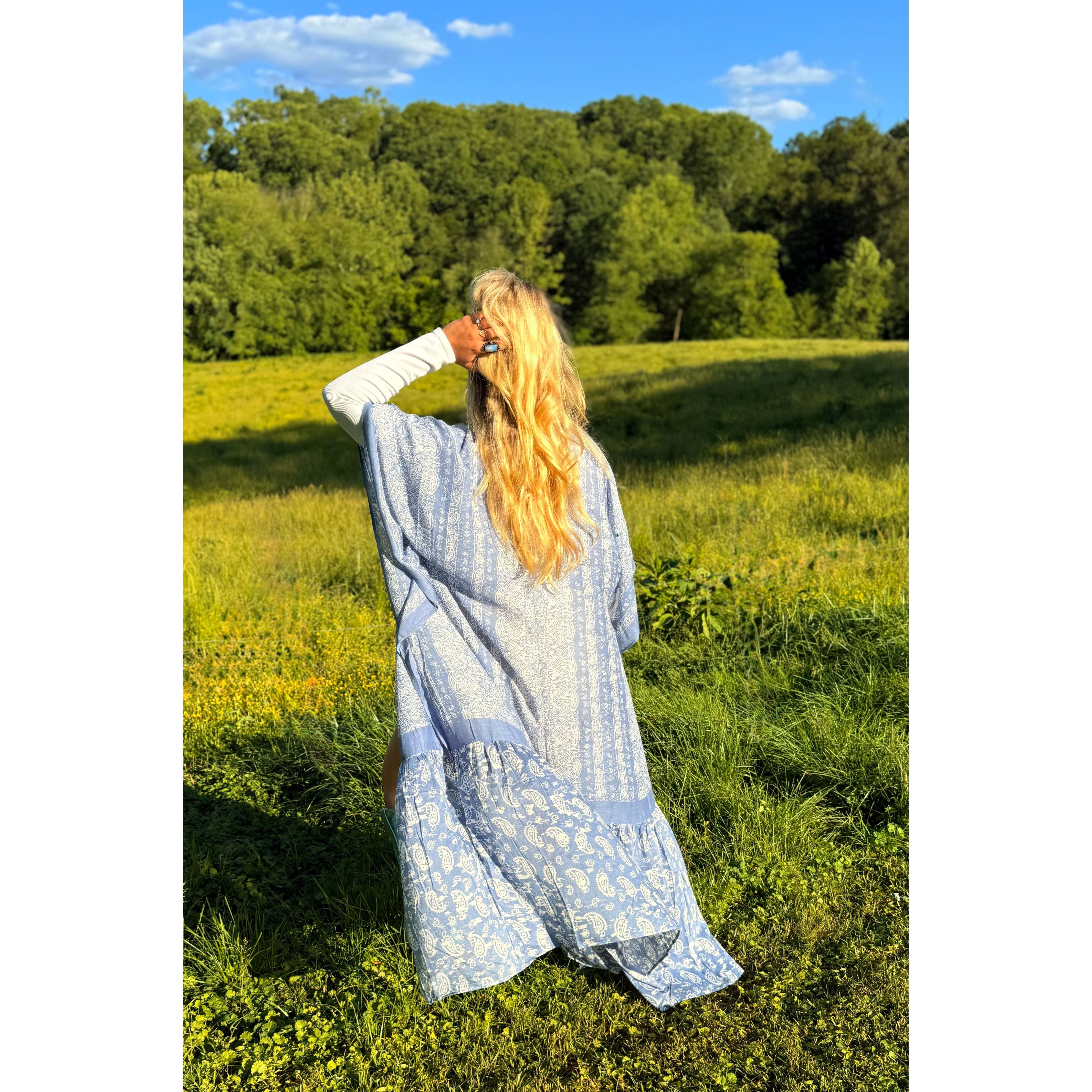 Blue Paisley Free Flow Duster