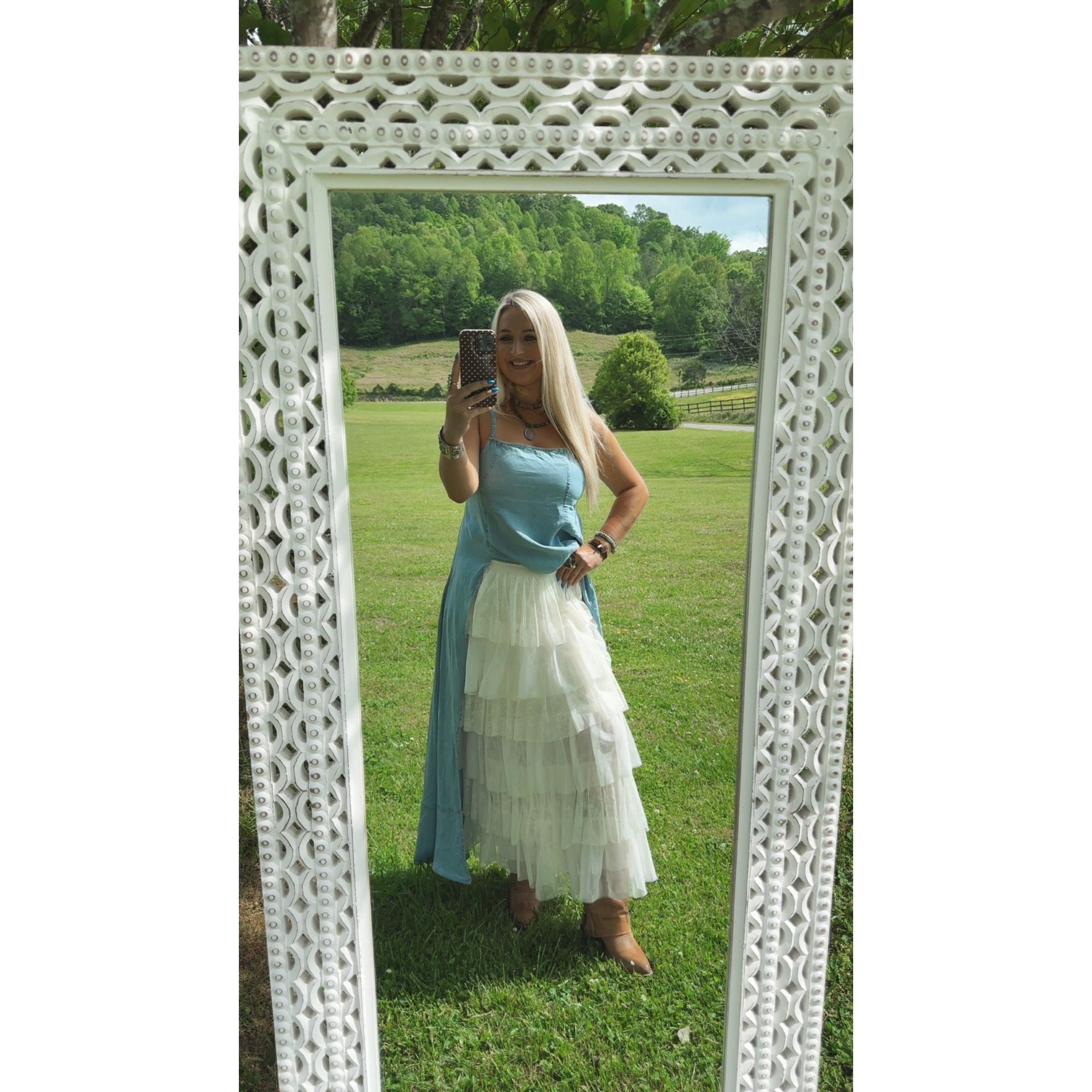 White Lace Ruffled Tiered Maxi Skirt