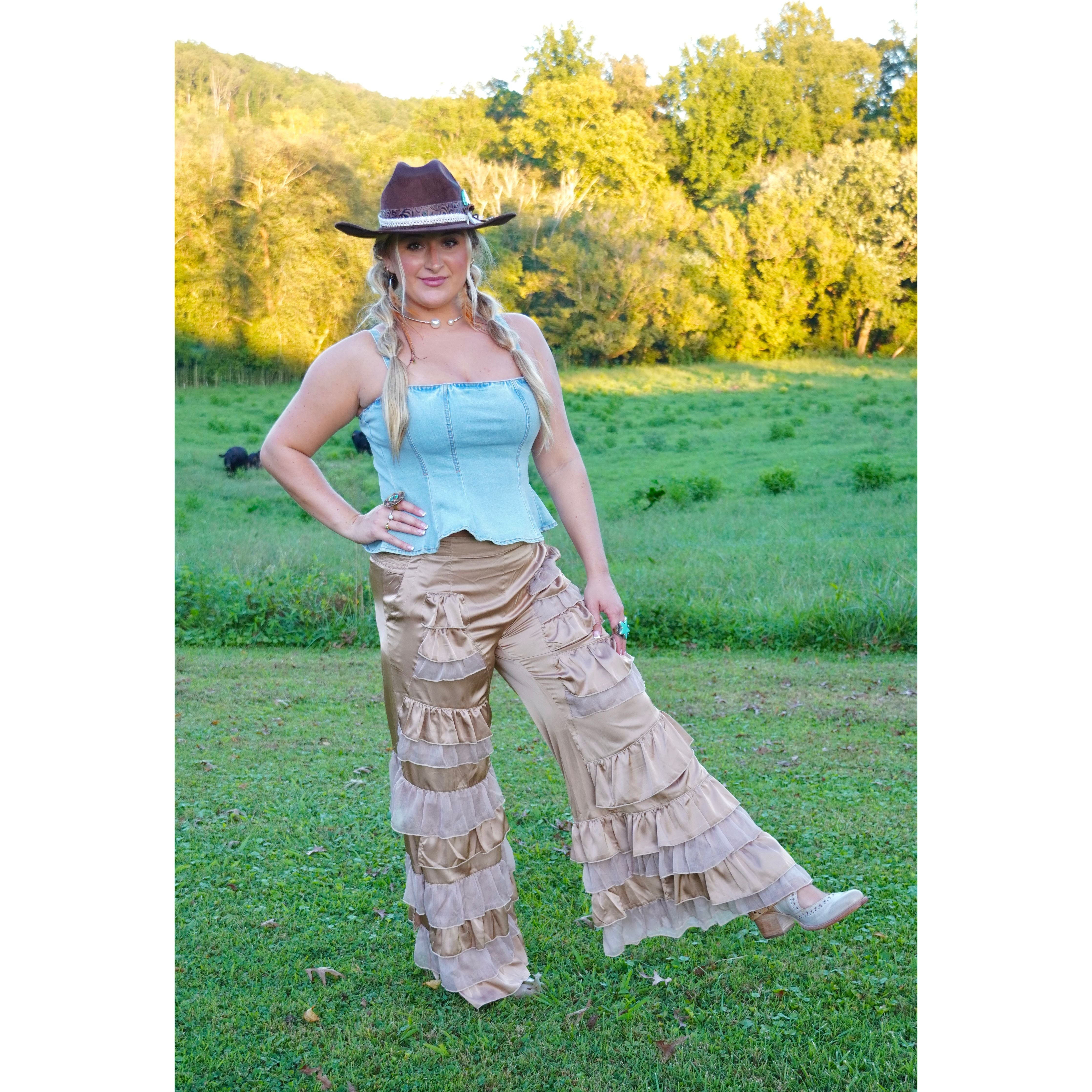 Champagne Tiered Ruffle Pants