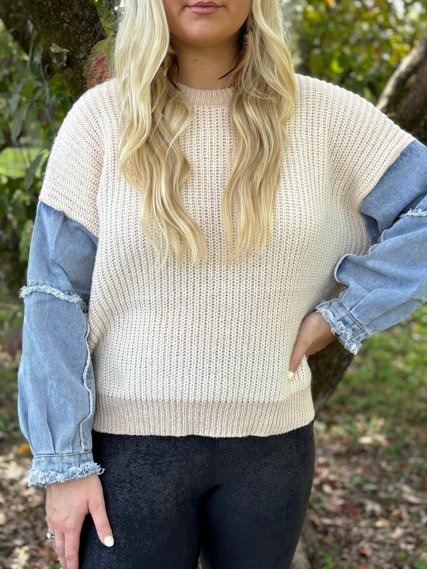 Denim Sleeve Sweater