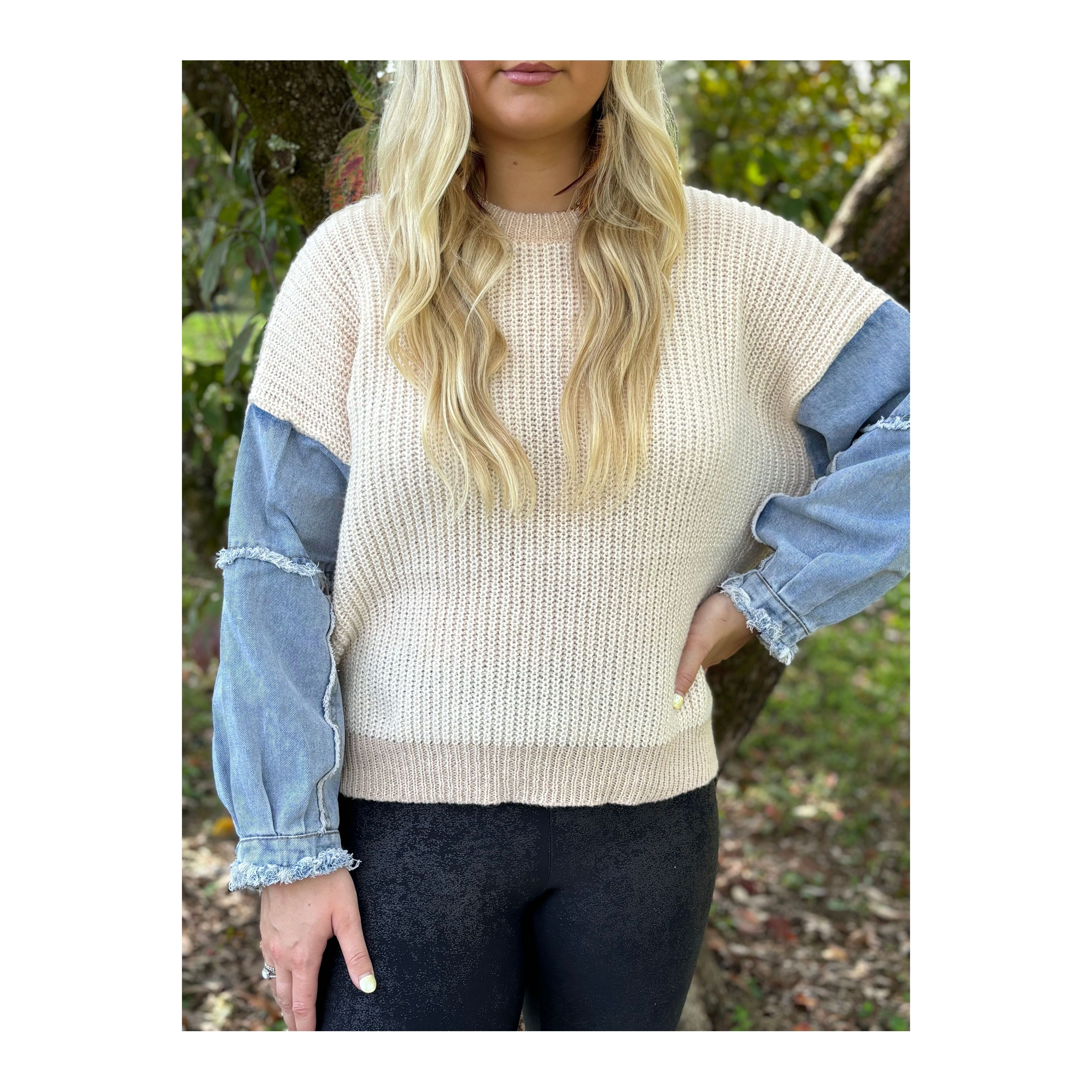 Denim Sleeve Sweater