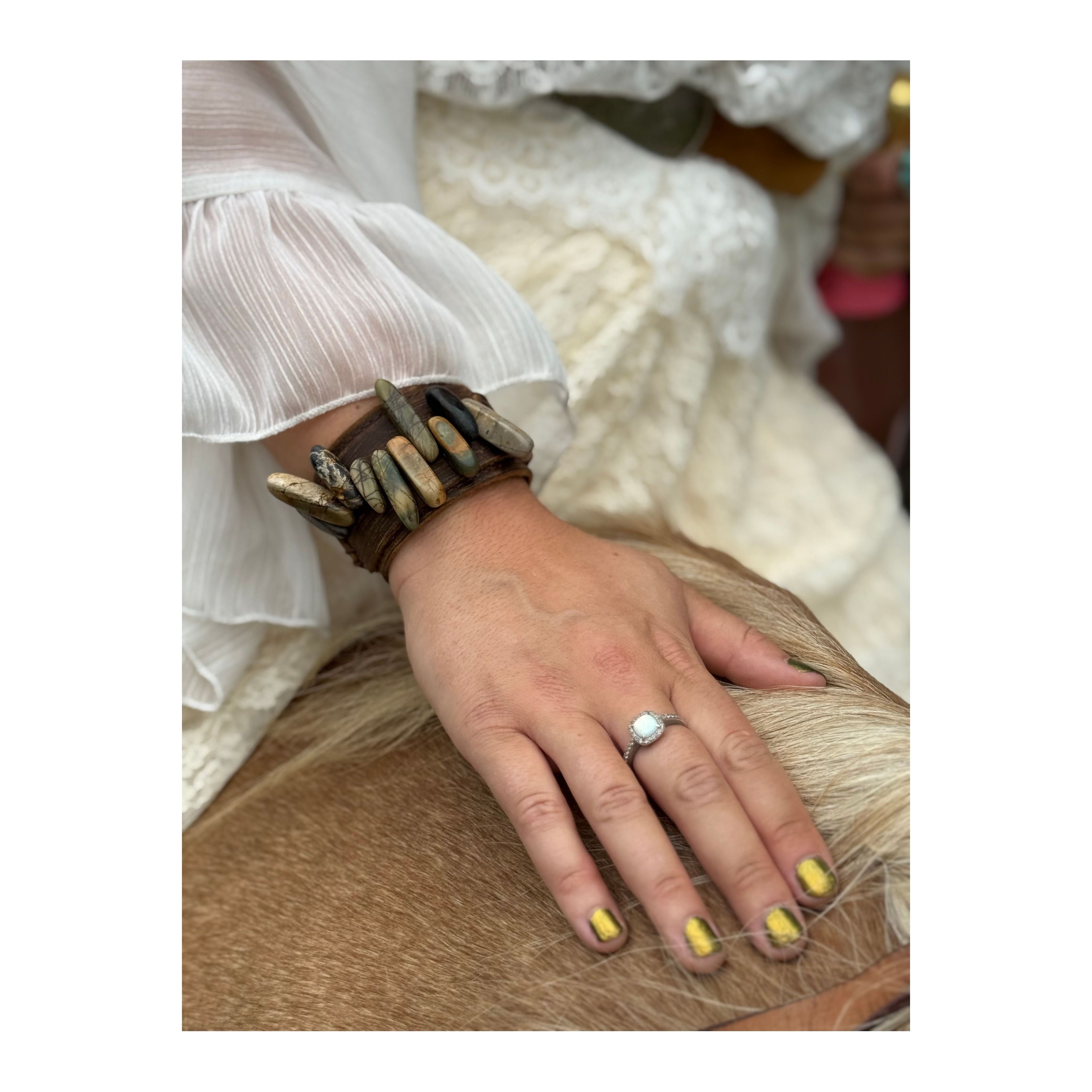 Stone Leather Bracelet Cuff