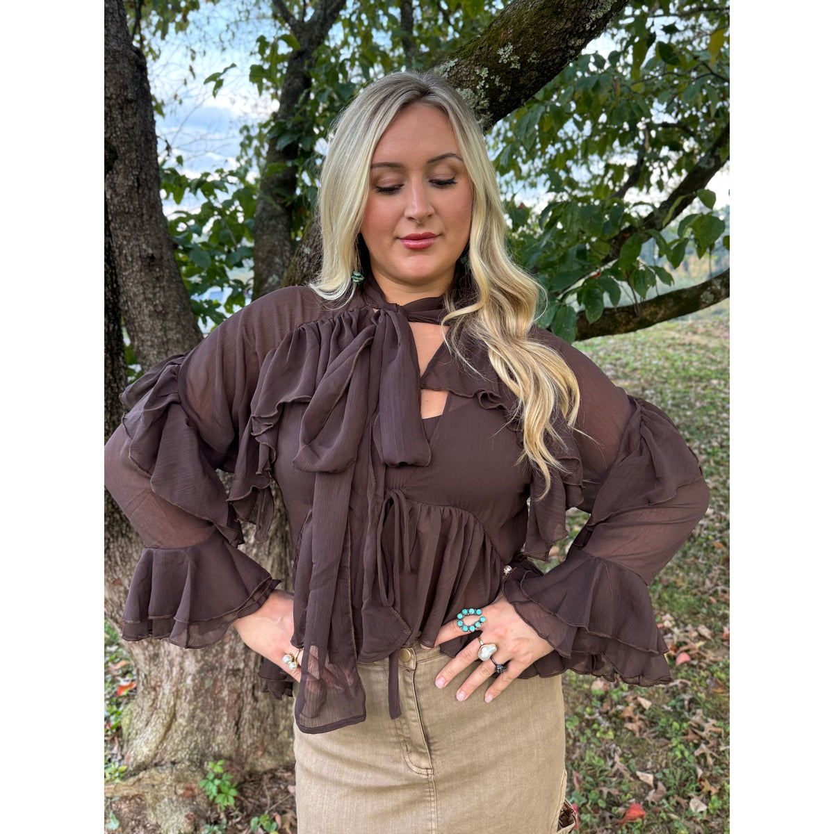 Chocolate brown Ruffle Tie Top